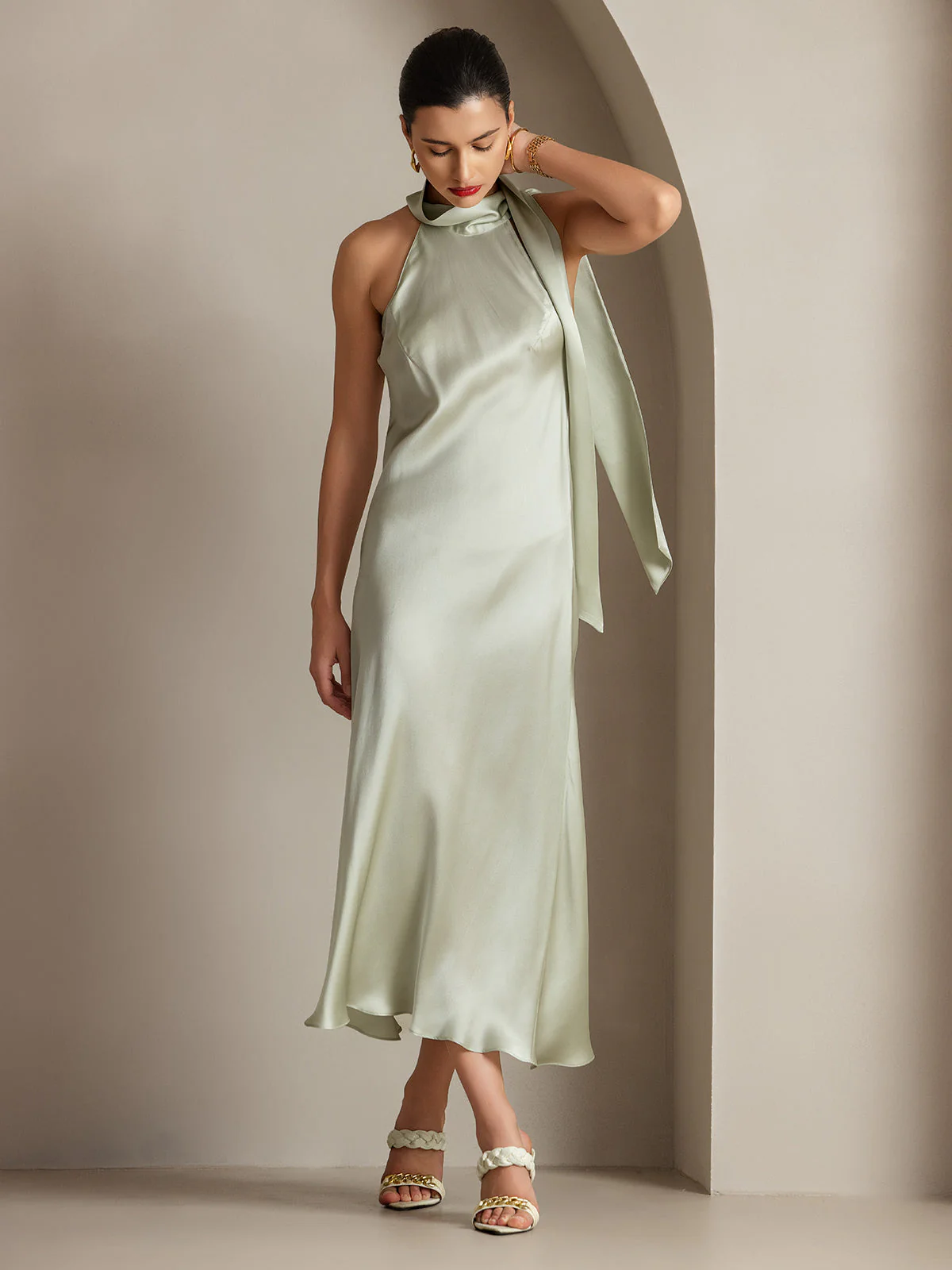 19Momme Soie Nouer Col Robe - Image 22