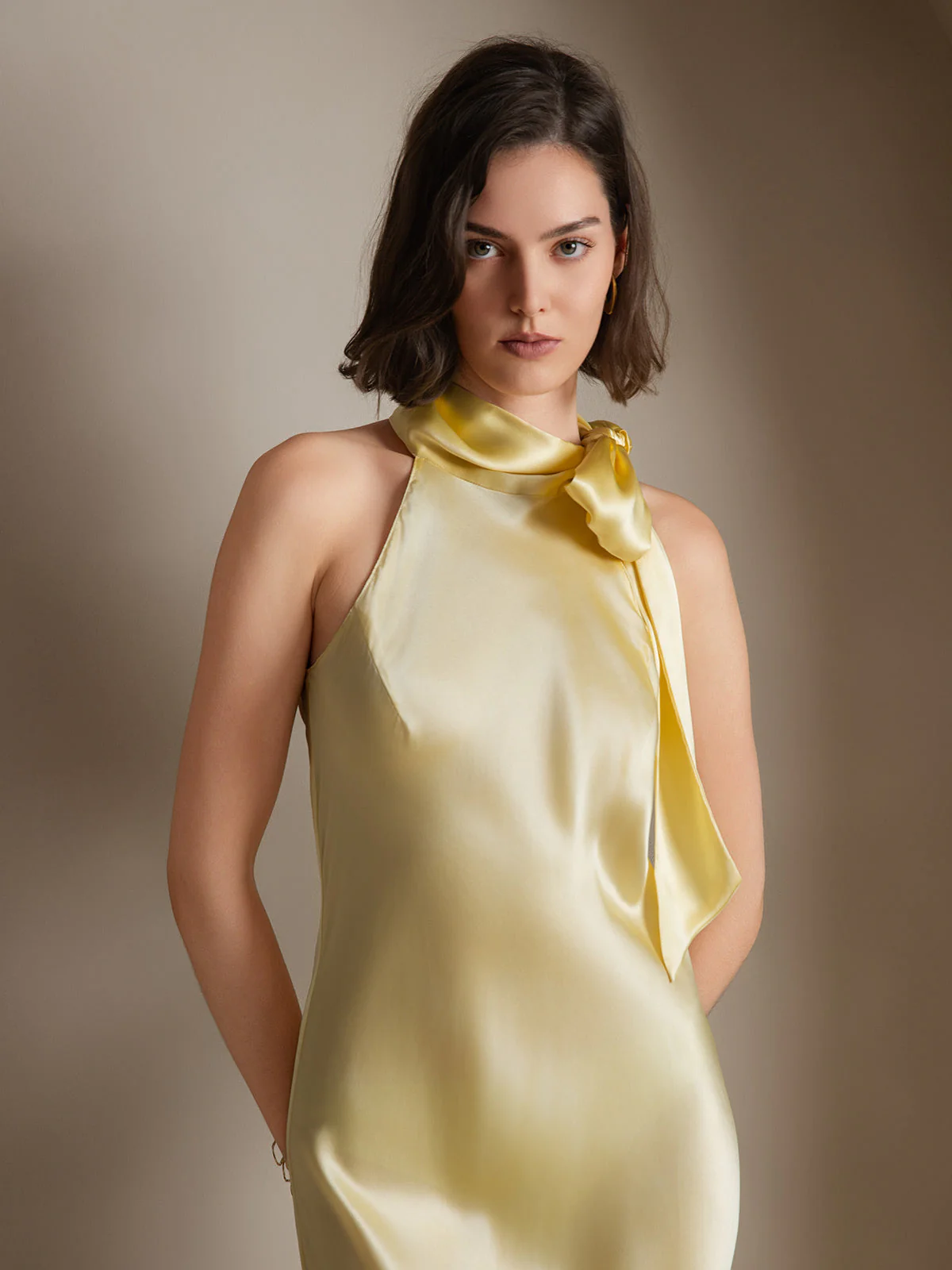 19Momme Soie Nouer Col Robe - Image 28