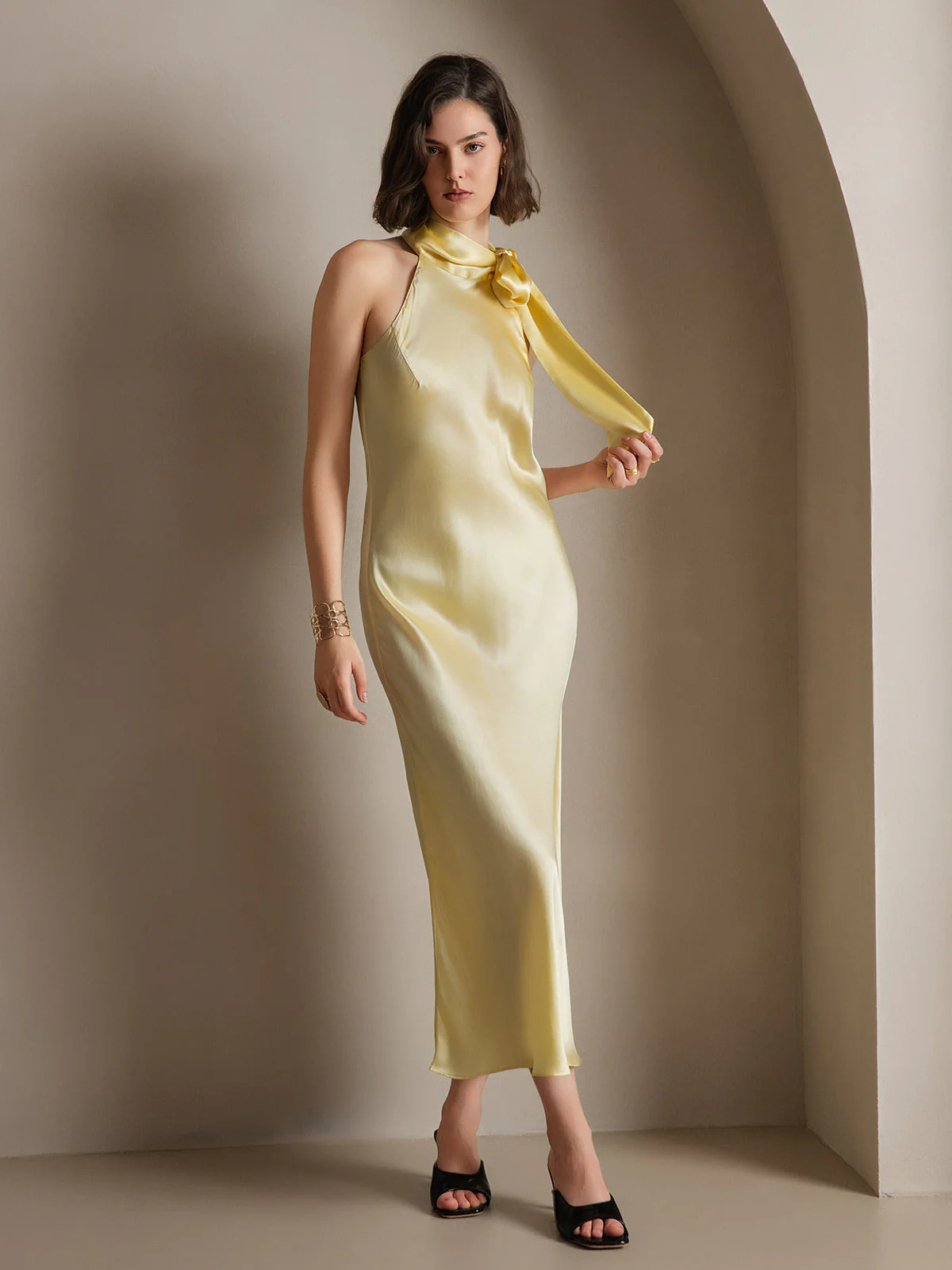 19Momme Soie Nouer Col Robe - Image 30