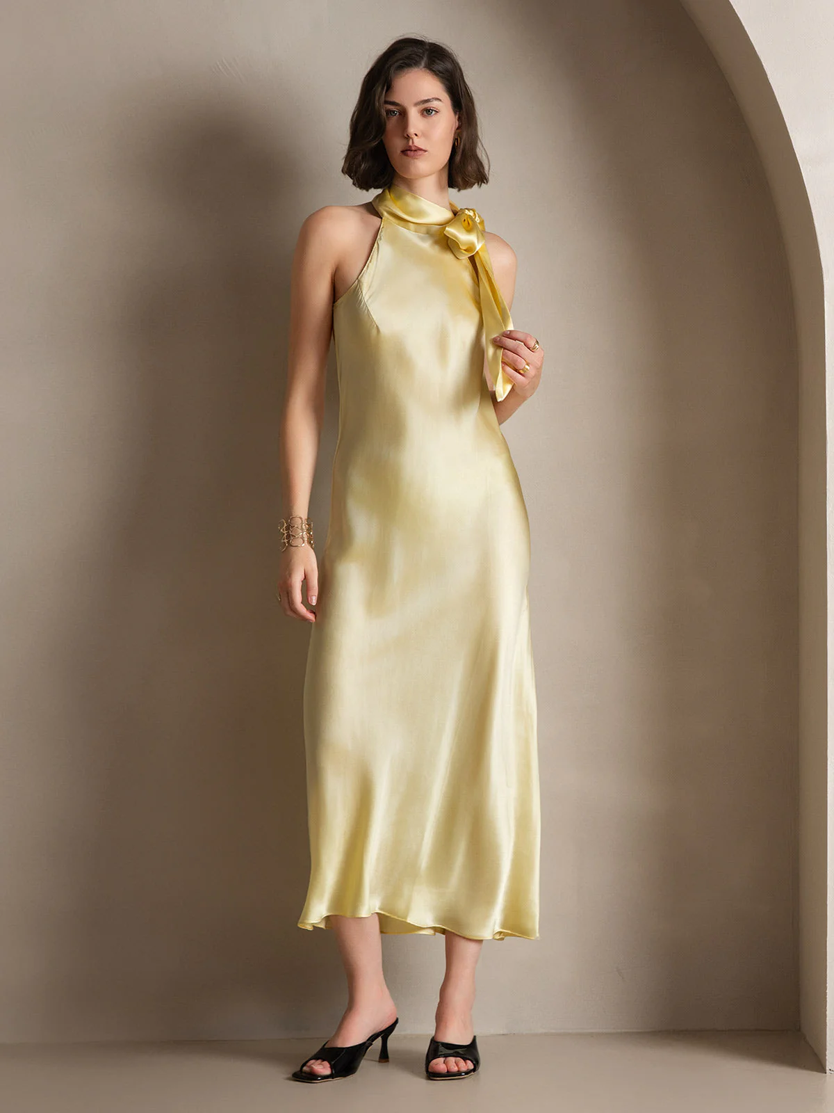 19Momme Soie Nouer Col Robe - Image 31