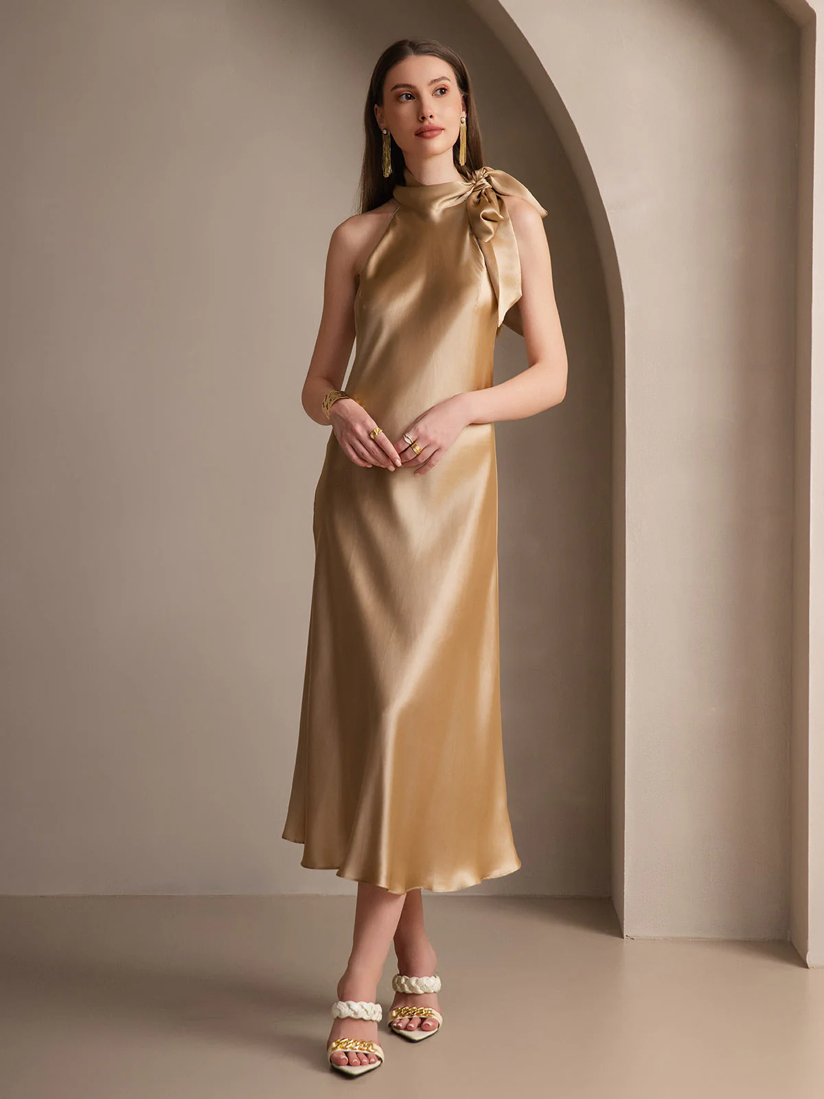 19Momme Soie Nouer Col Robe - Image 33
