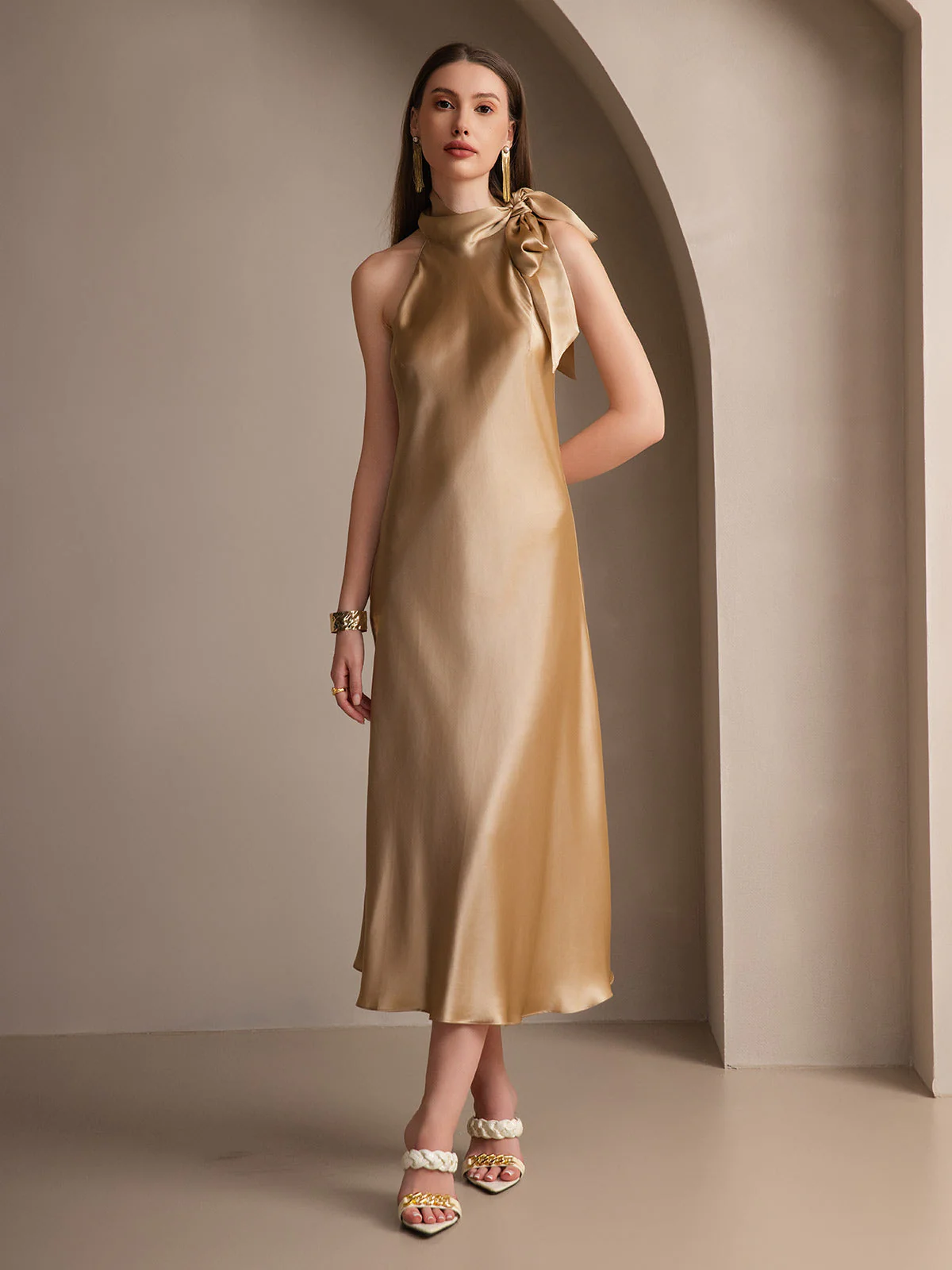 19Momme Soie Nouer Col Robe - Image 38