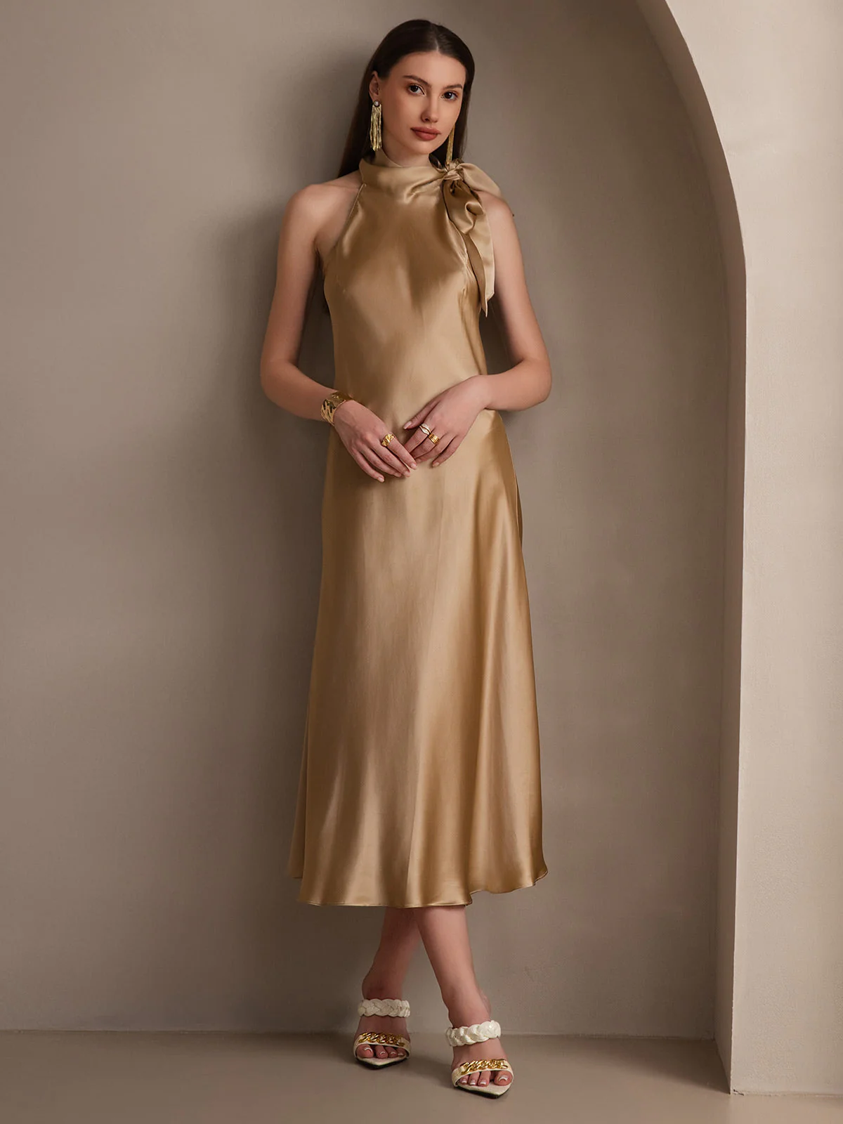 19Momme Soie Nouer Col Robe - Image 40