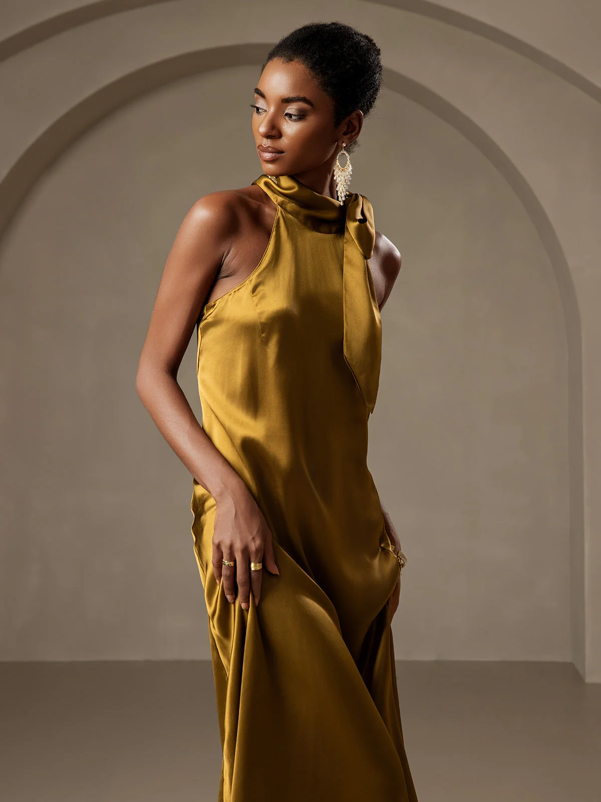 19Momme Soie Nouer Col Robe - Image 47