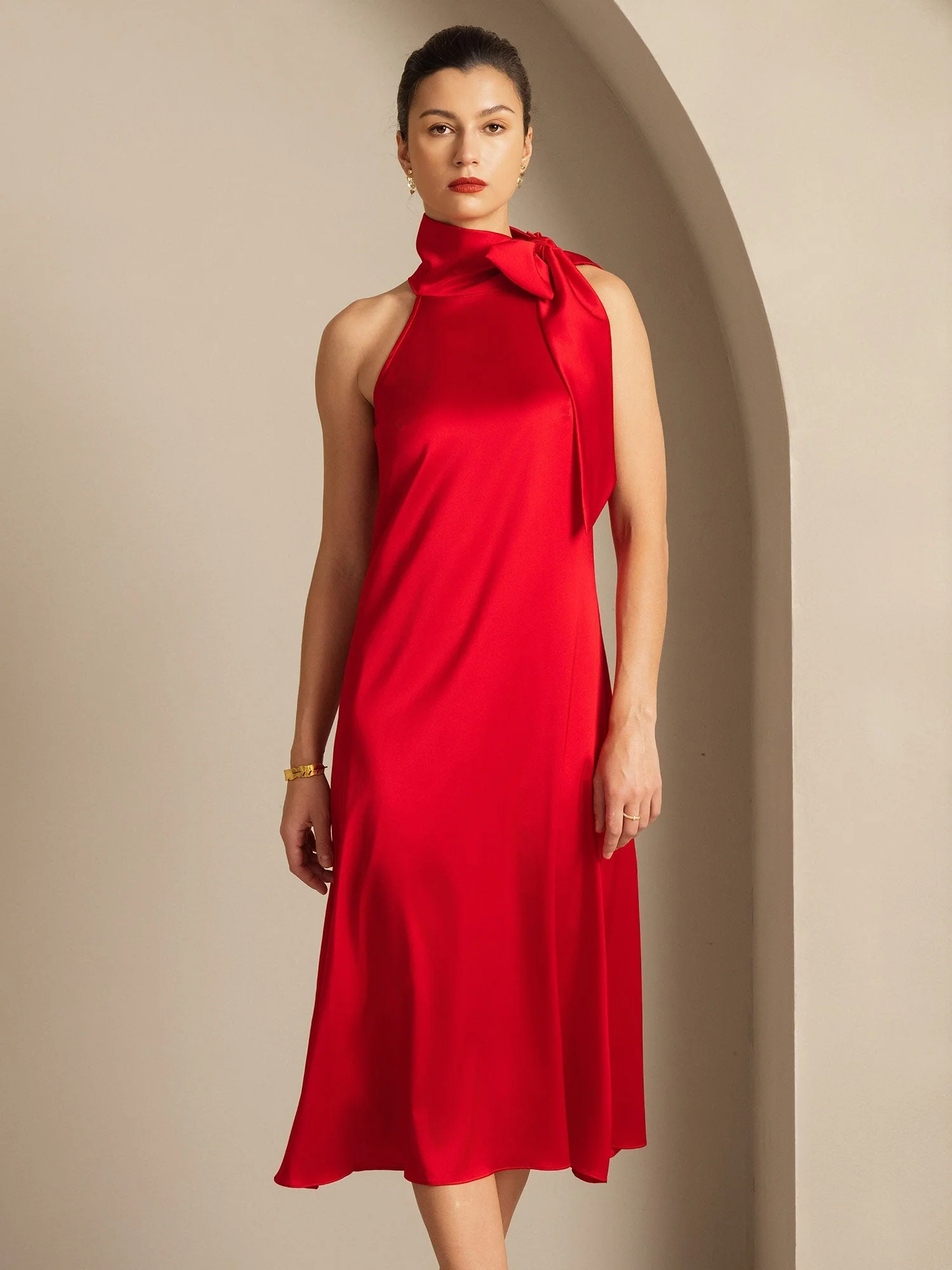 19Momme Soie Nouer Col Robe - Image 51