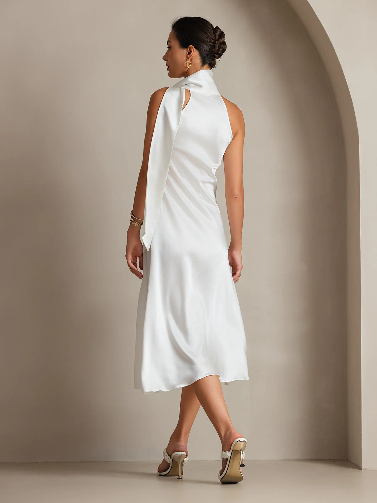 19Momme Soie Nouer Col Robe - Image 57