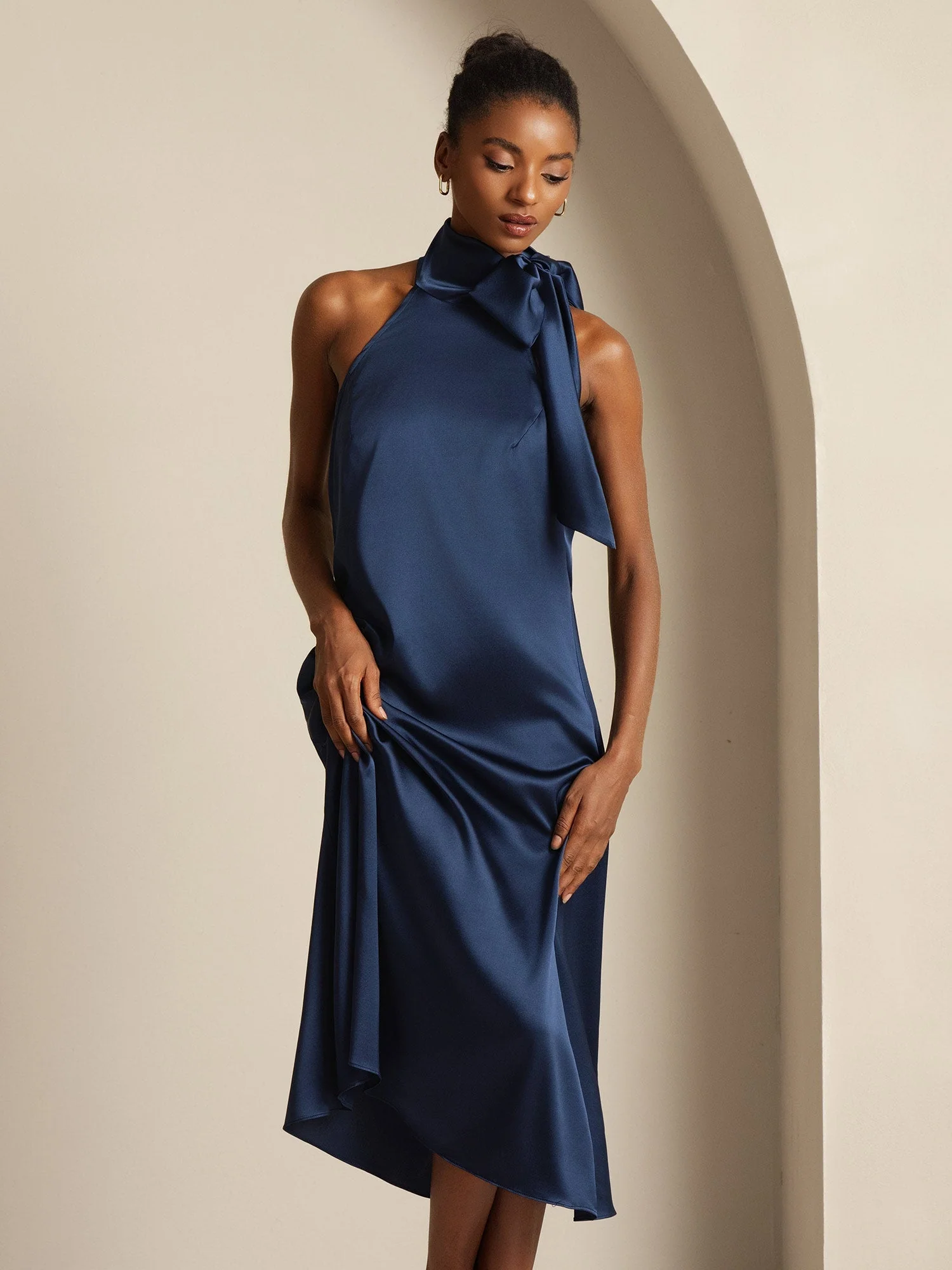 19Momme Soie Nouer Col Robe - Image 7
