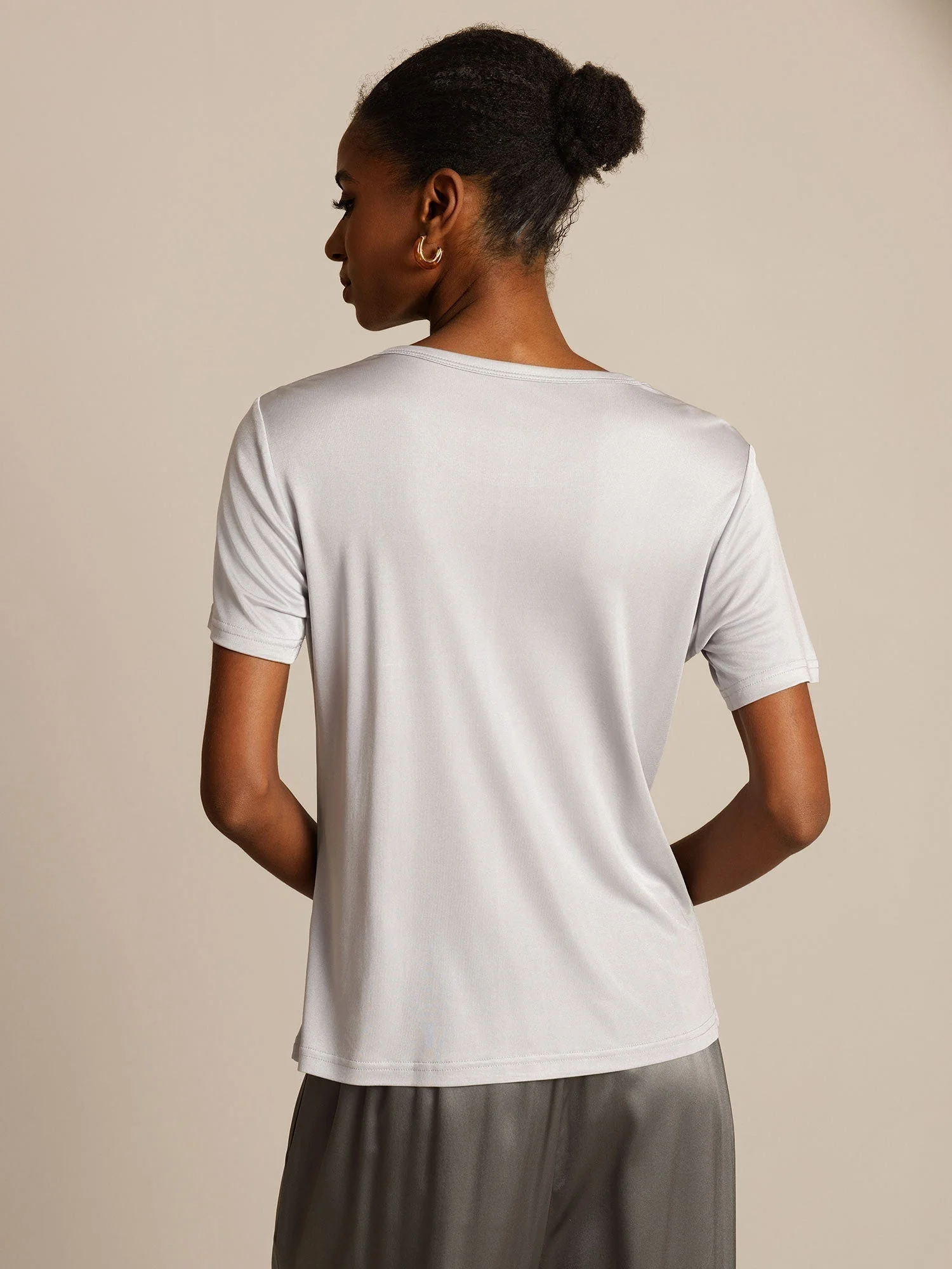 T-Shirt Col Rond à Manches Courtes en Pure Soie pour Femmes - Image 24