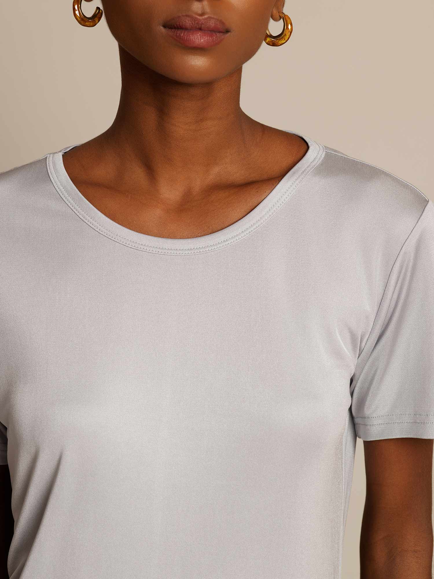 T-Shirt Col Rond à Manches Courtes en Pure Soie pour Femmes - Image 26