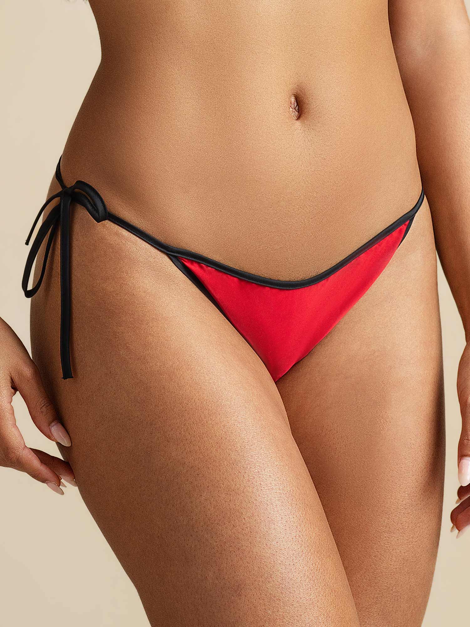 100% Soie de Mûrier String Bikini Ajustable avec Liens sur les Côtés - Image 22