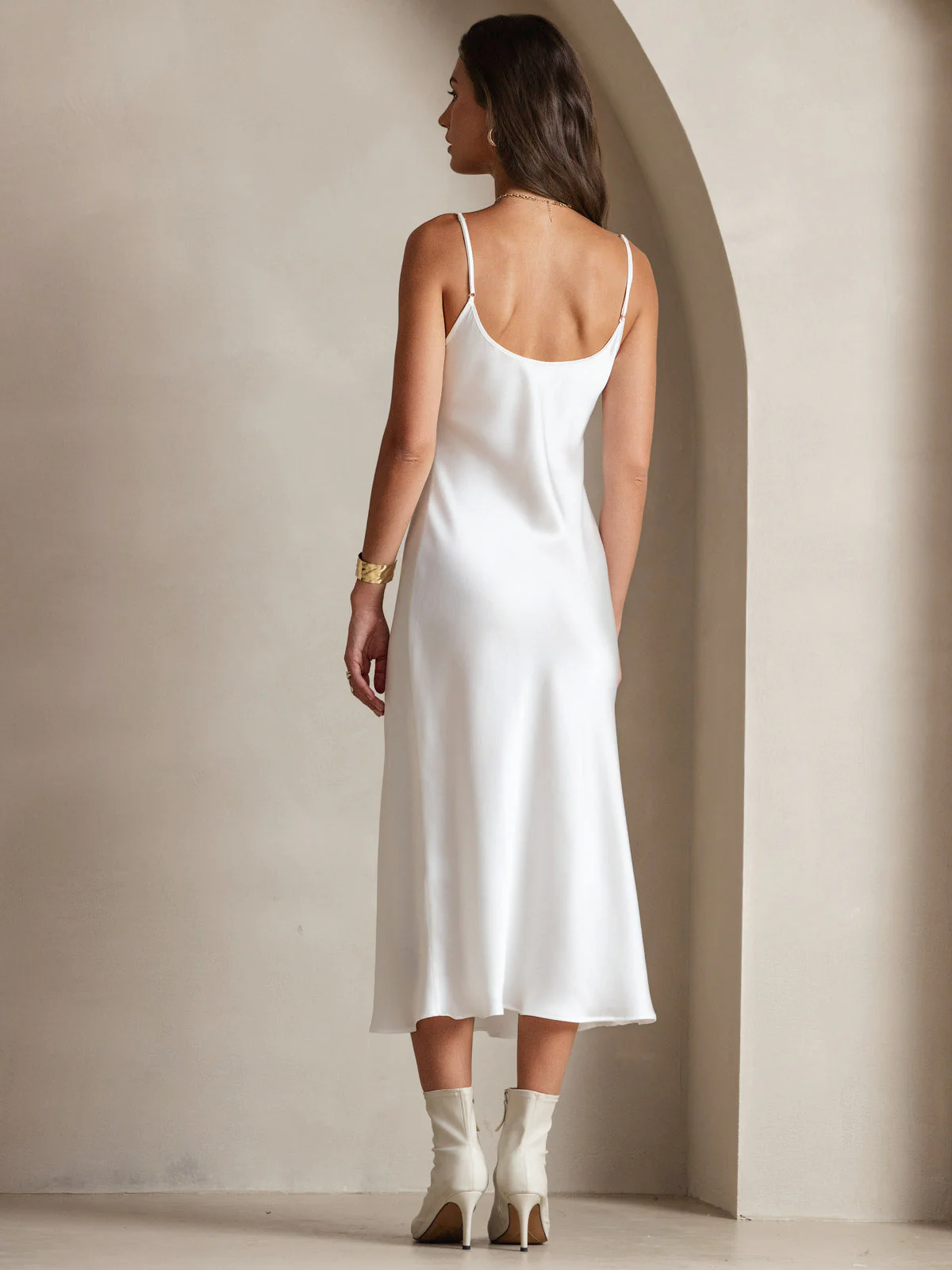 100% Soie de Mûrier Robe Longue Midi à Bretelles Spaghettis - Image 16