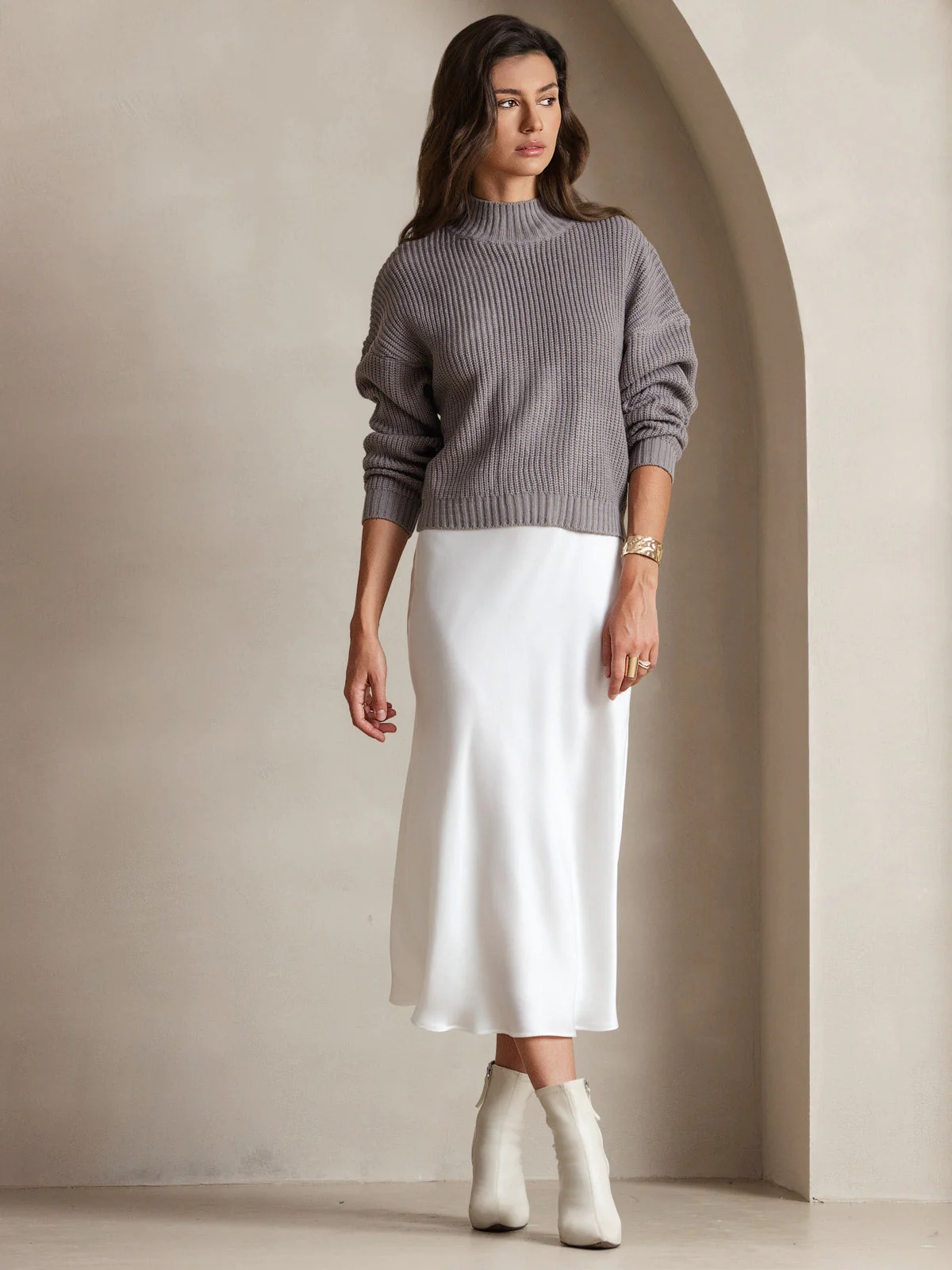100% Soie de Mûrier Robe Longue Midi à Bretelles Spaghettis - Image 20
