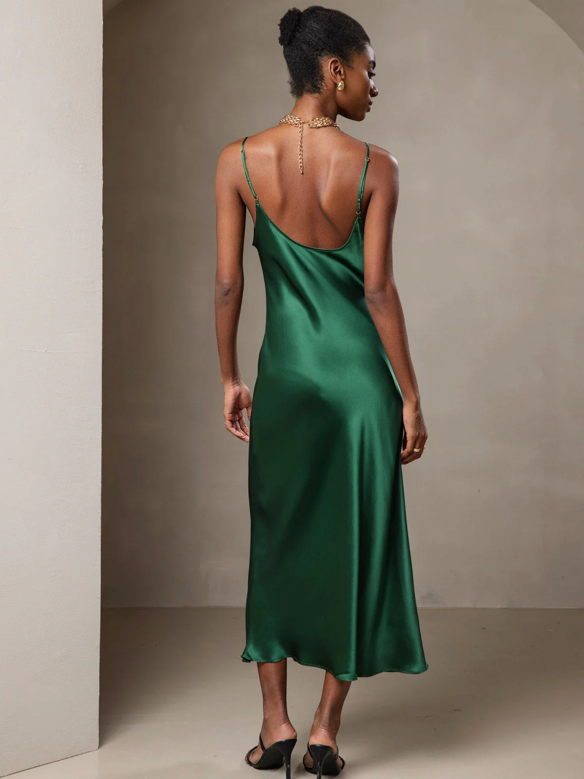 100% Soie de Mûrier Robe Longue Midi à Bretelles Spaghettis - Image 22