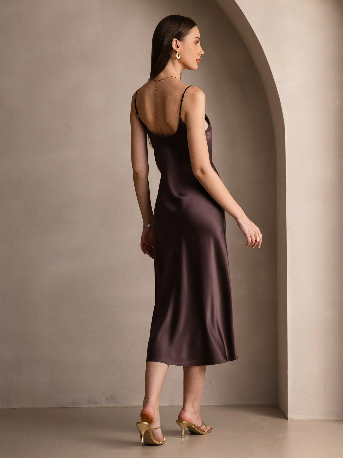 100% Soie de Mûrier Robe Longue Midi à Bretelles Spaghettis - Image 40