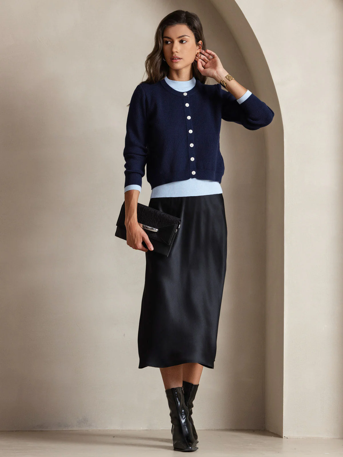 100% Soie de Mûrier Robe Longue Midi à Bretelles Spaghettis - Image 7