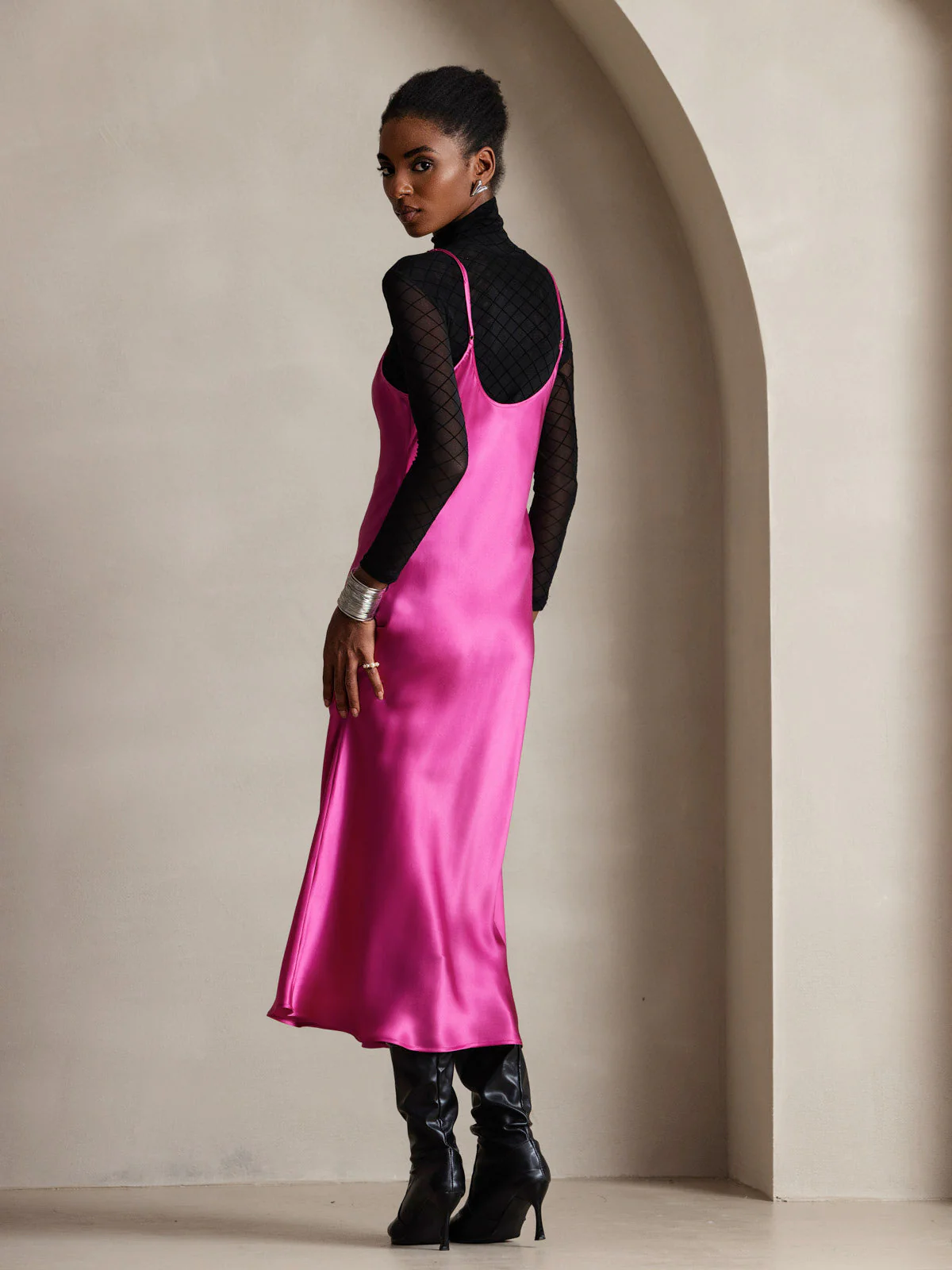 100% Soie de Mûrier Robe Longue Midi à Bretelles Spaghettis - Image 82