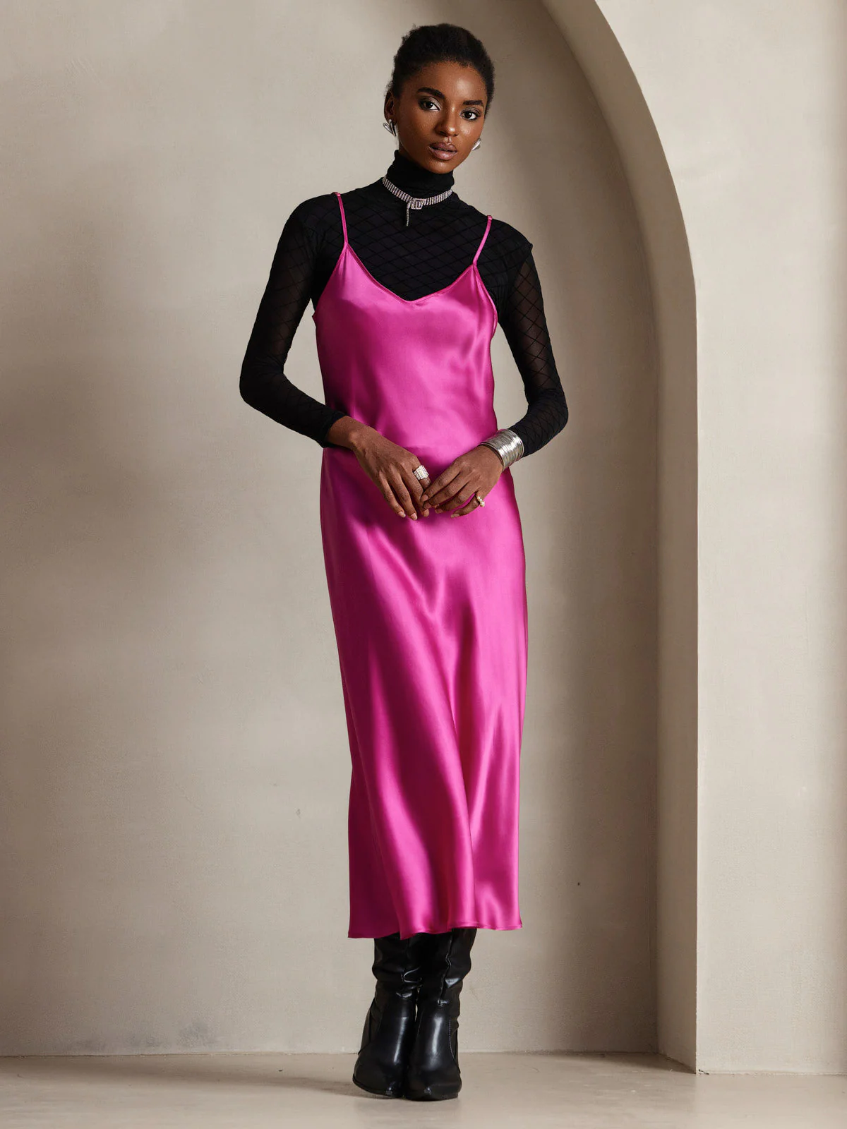 Robe Longue en Soie Pure avec Bretelles Spaghetti - Image 65