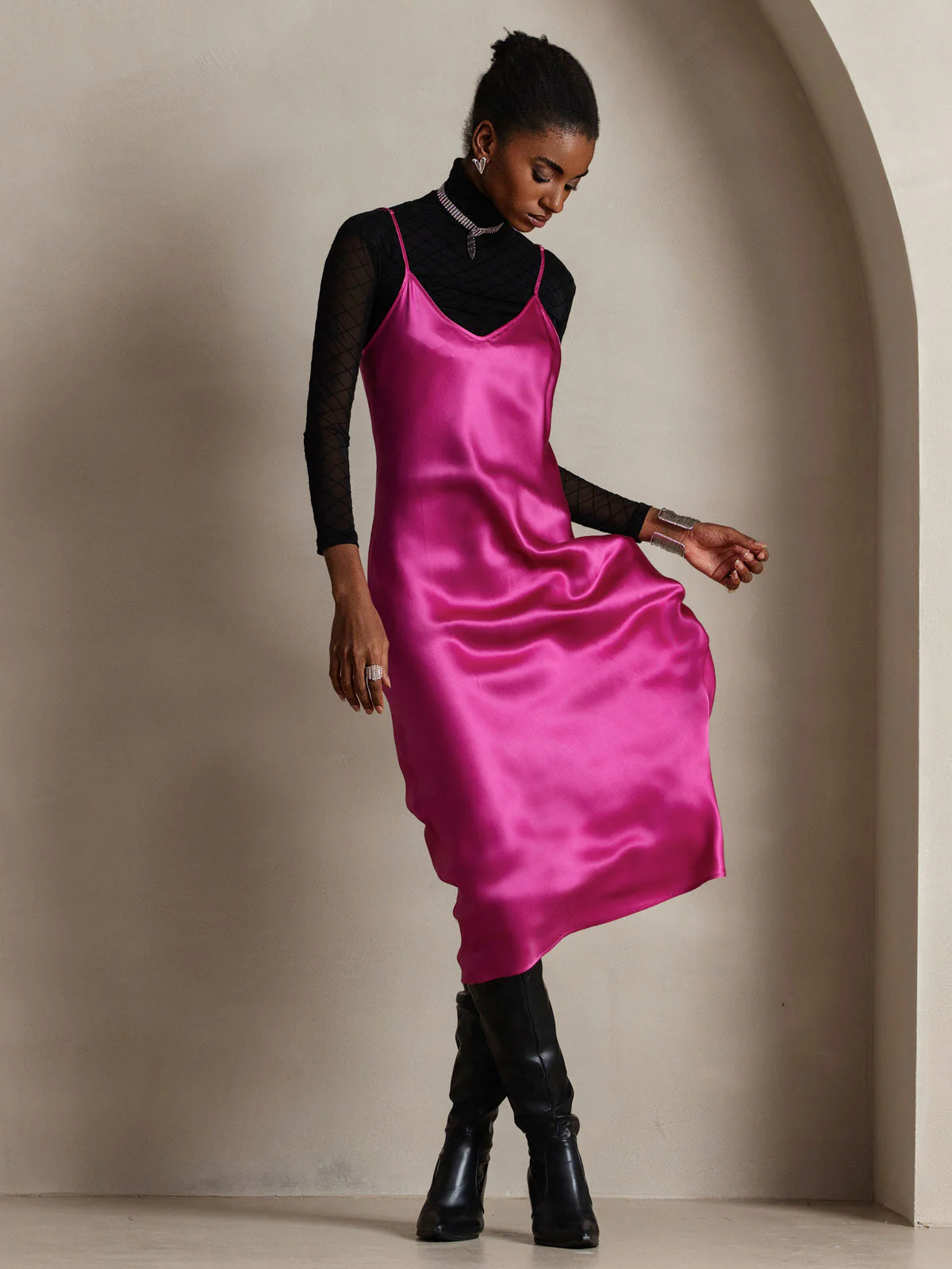 Robe Longue en Soie Pure avec Bretelles Spaghetti - Image 68