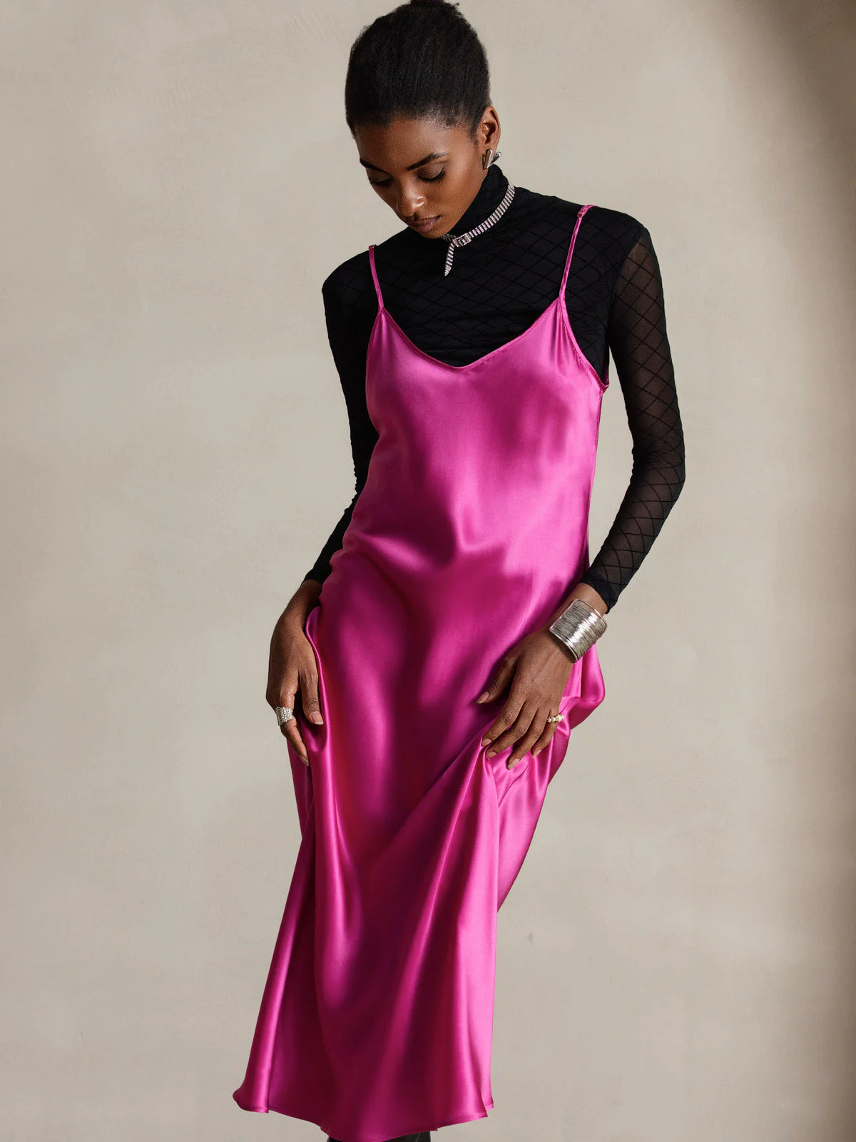 Robe Longue en Soie Pure avec Bretelles Spaghetti - Image 69