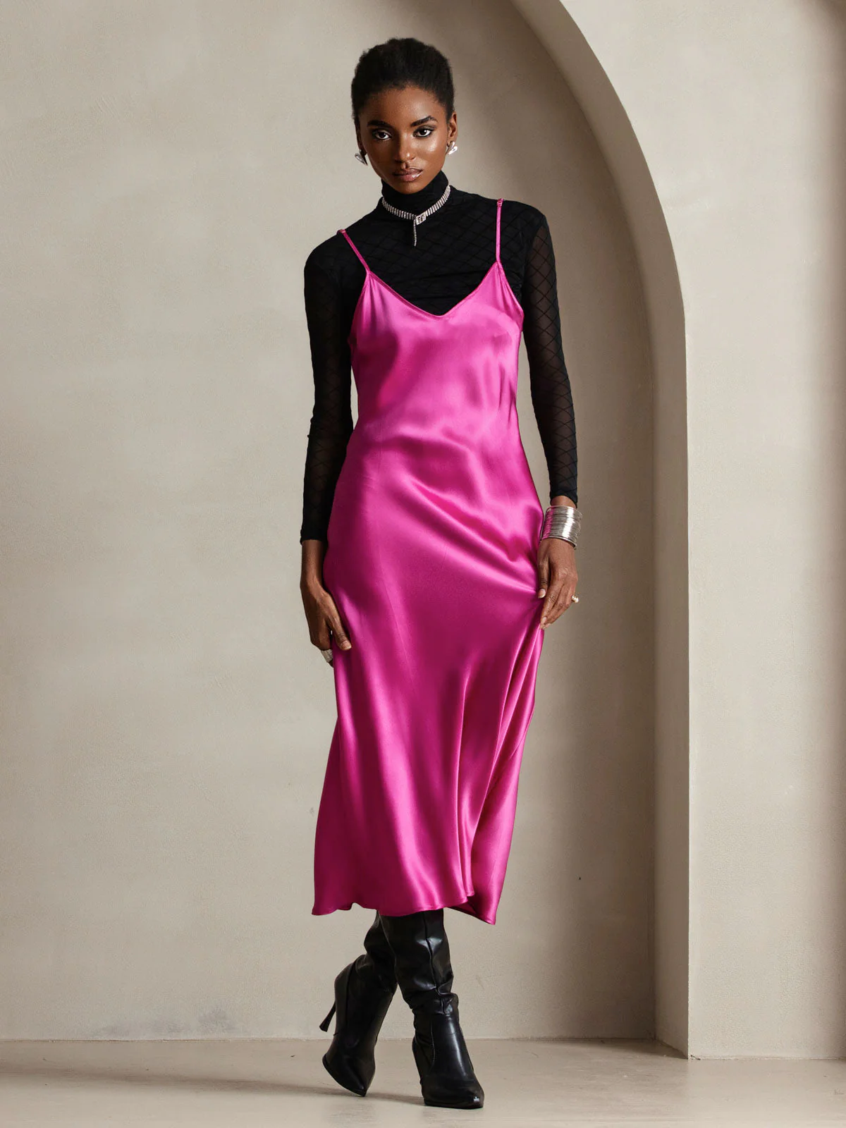 Robe Longue en Soie Pure avec Bretelles Spaghetti - Image 70