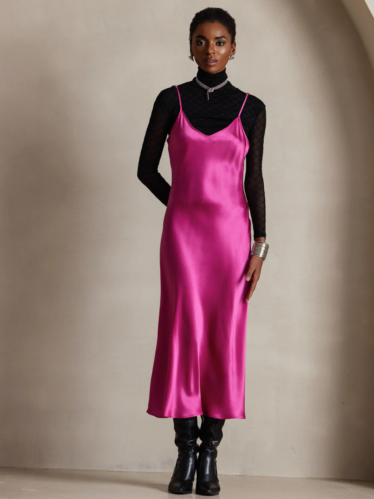 Robe Longue en Soie Pure avec Bretelles Spaghetti - Image 71
