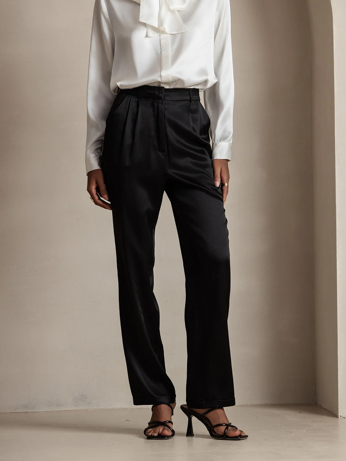 19Momme Pantalons de costume en soie classiques intemporels droits
