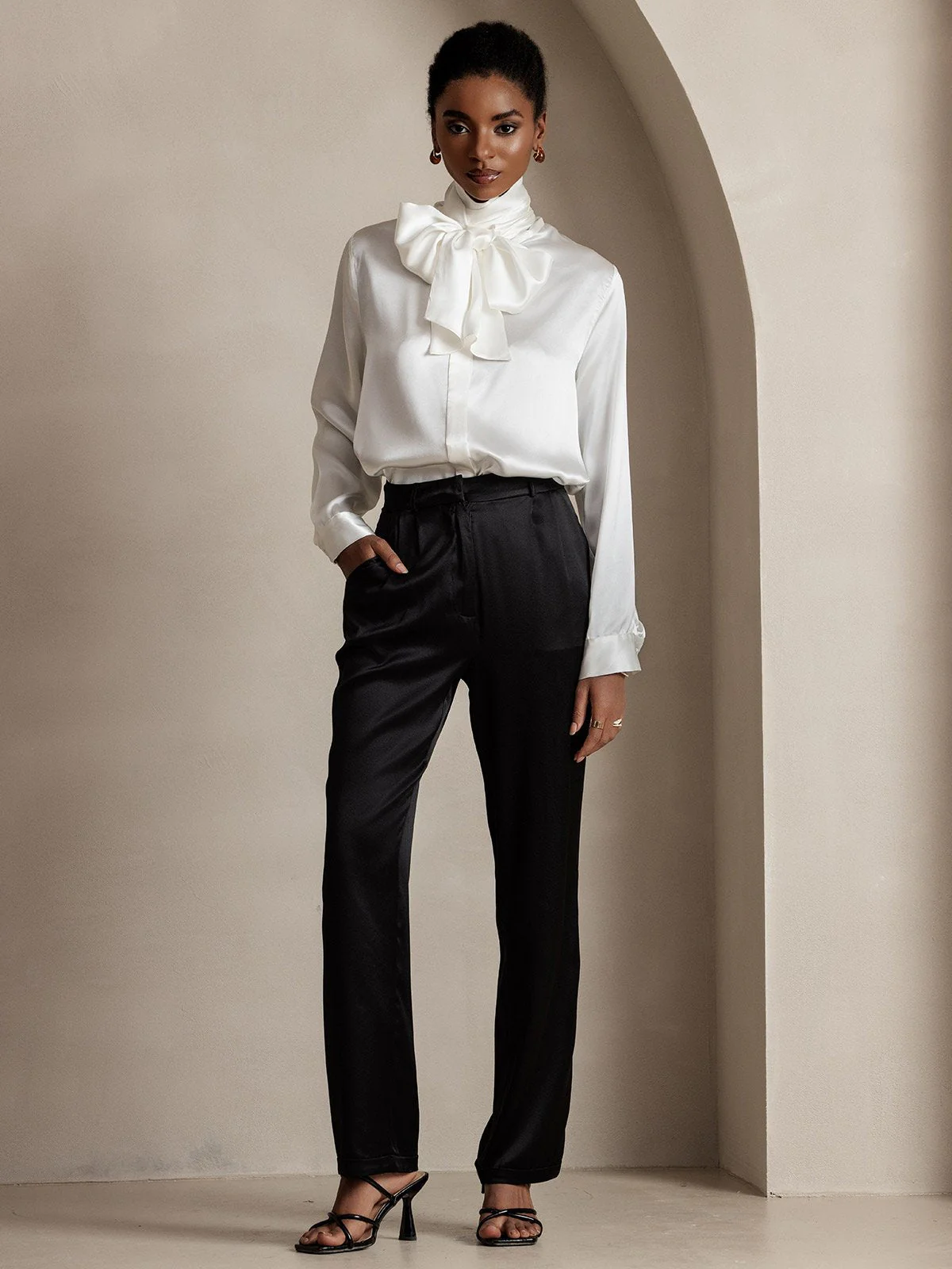 19Momme Pantalons de costume en soie classiques intemporels droits - Image 7
