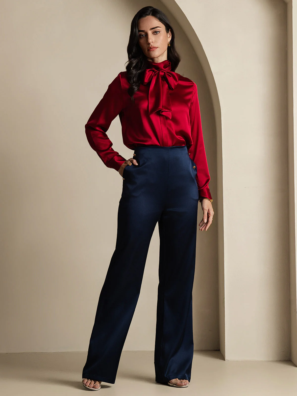19Momme Soie Ajusté Bouton Poches Costume Pantalon - Image 10