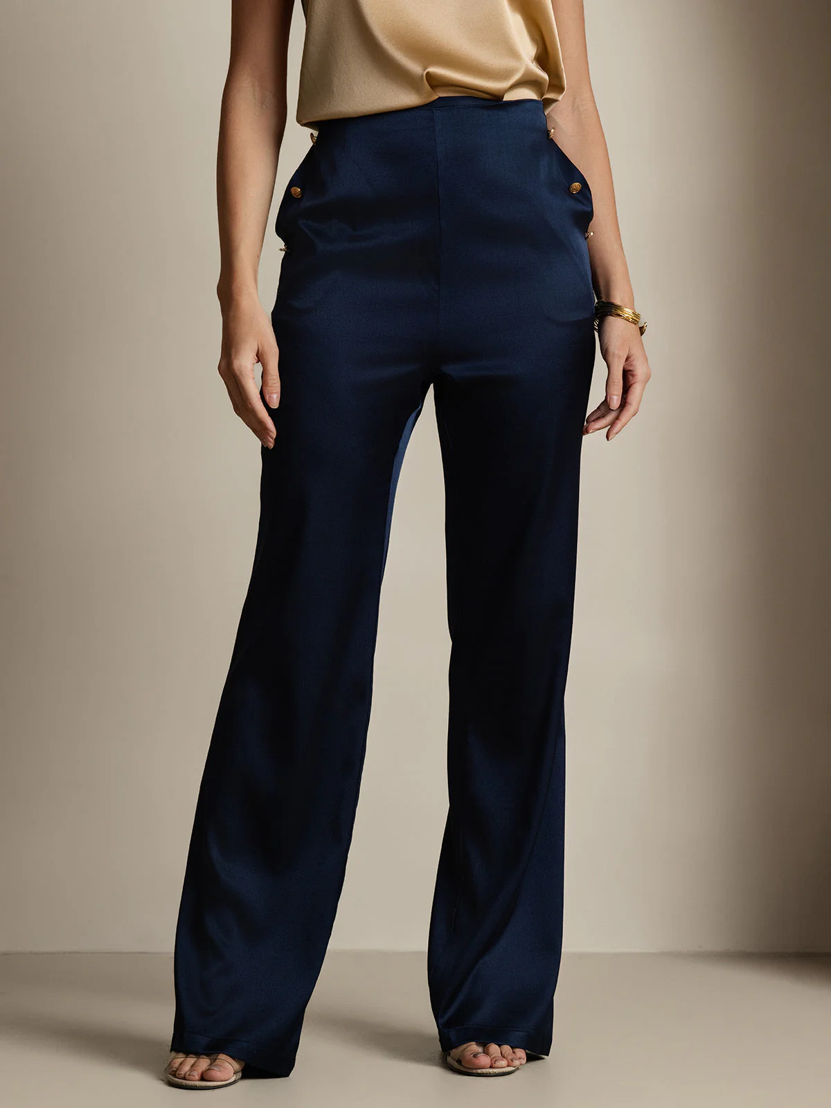 19Momme Soie Ajusté Bouton Poches Costume Pantalon - Image 12