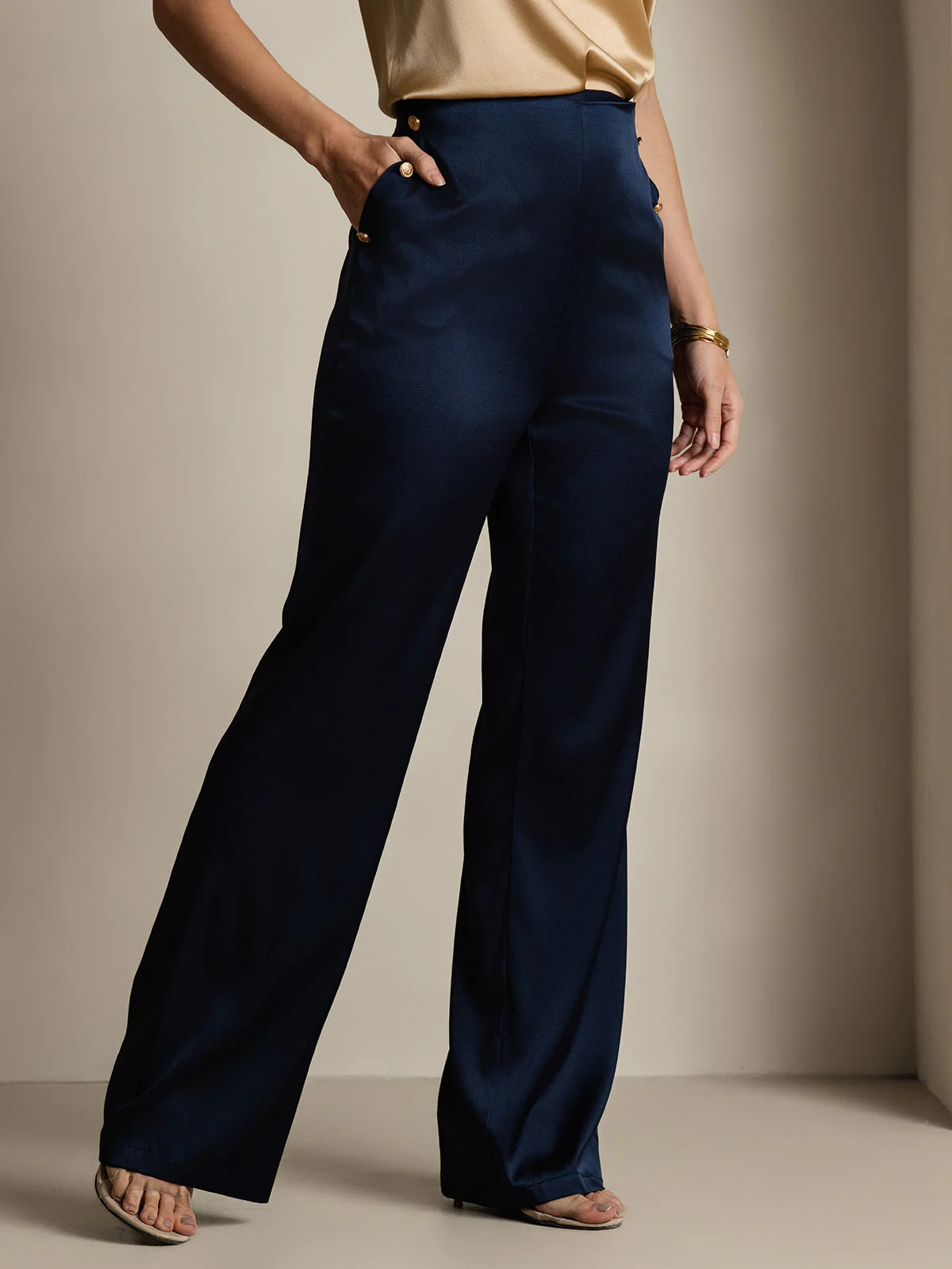 19Momme Soie Ajusté Bouton Poches Costume Pantalon - Image 13