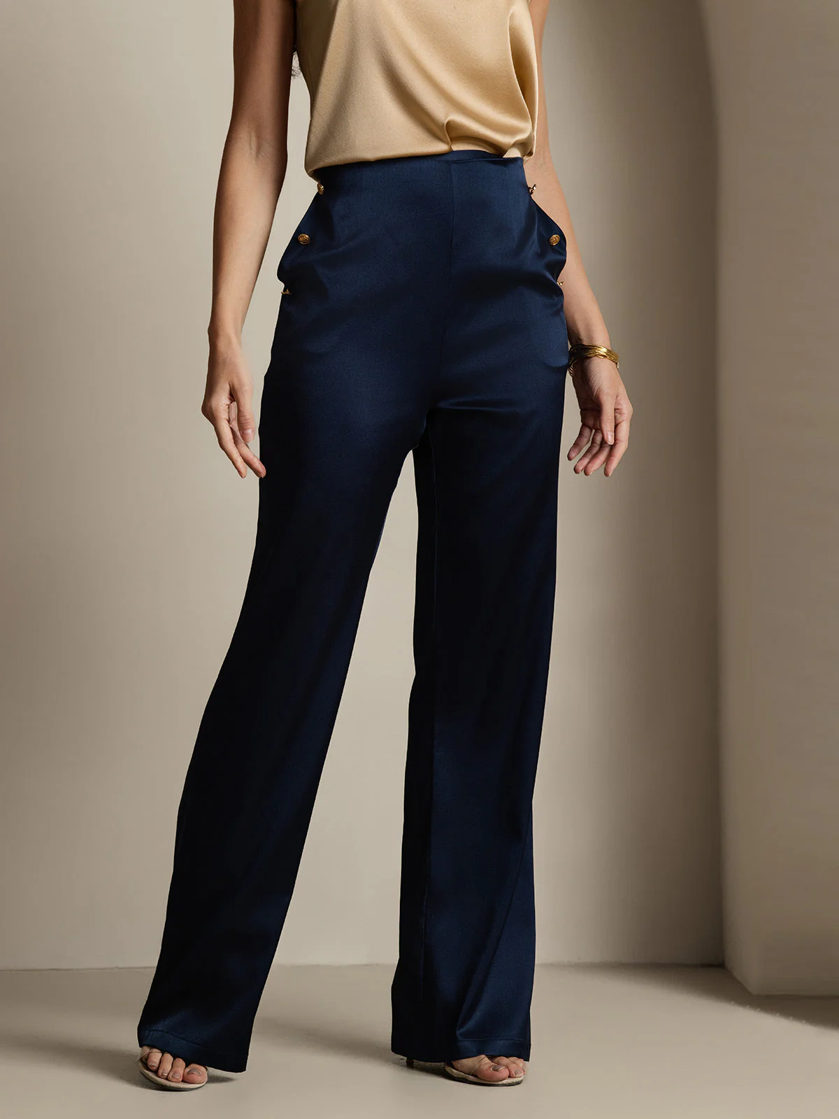 19Momme Soie Ajusté Bouton Poches Costume Pantalon - Image 14