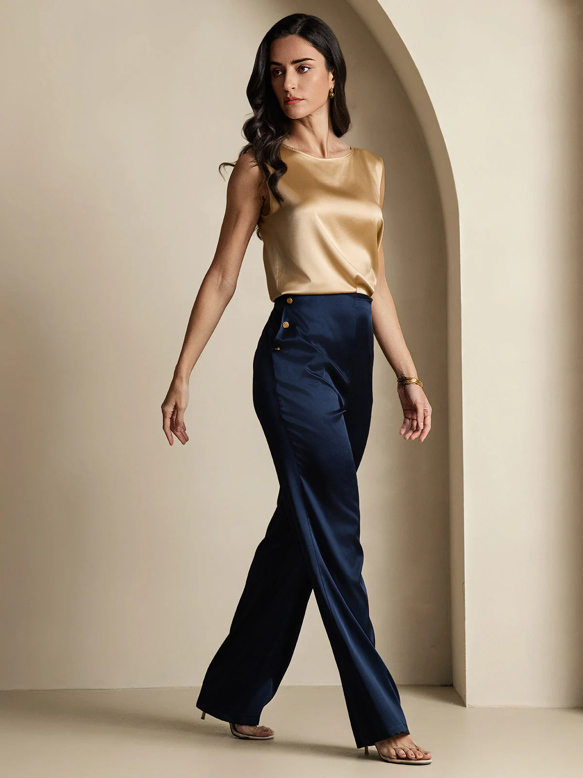 19Momme Soie Ajusté Bouton Poches Costume Pantalon - Image 16