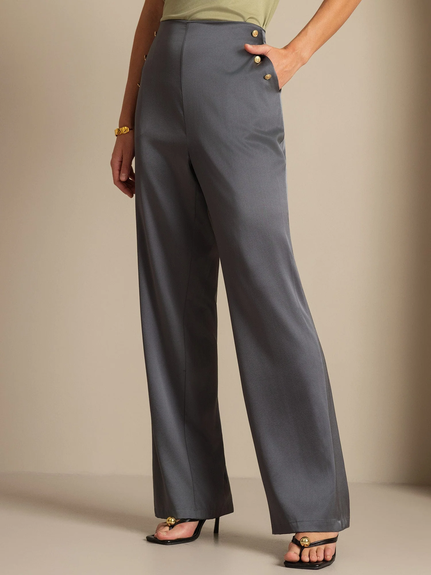 19Momme Soie Ajusté Bouton Poches Costume Pantalon - Image 18