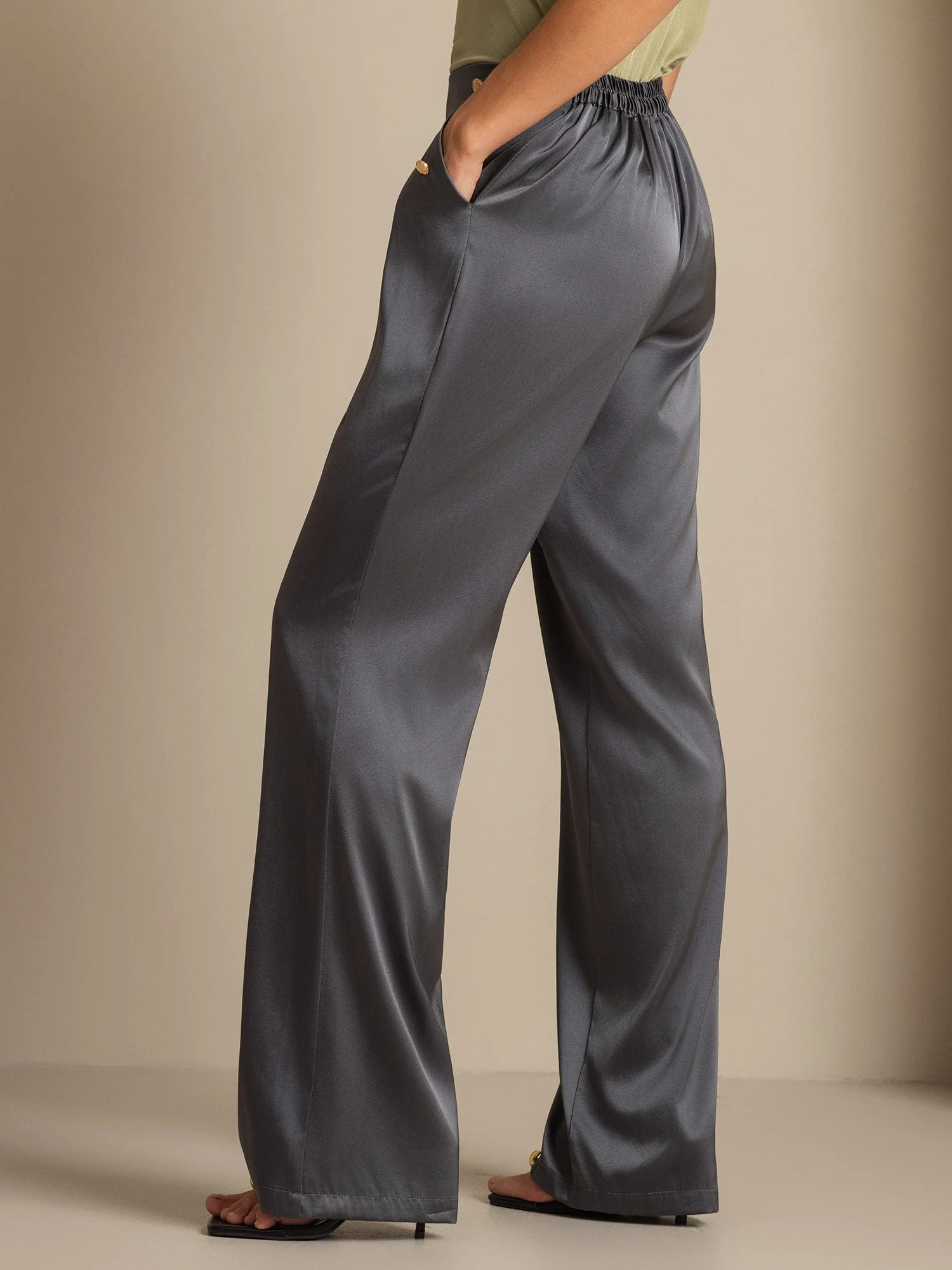 19Momme Soie Ajusté Bouton Poches Costume Pantalon - Image 19