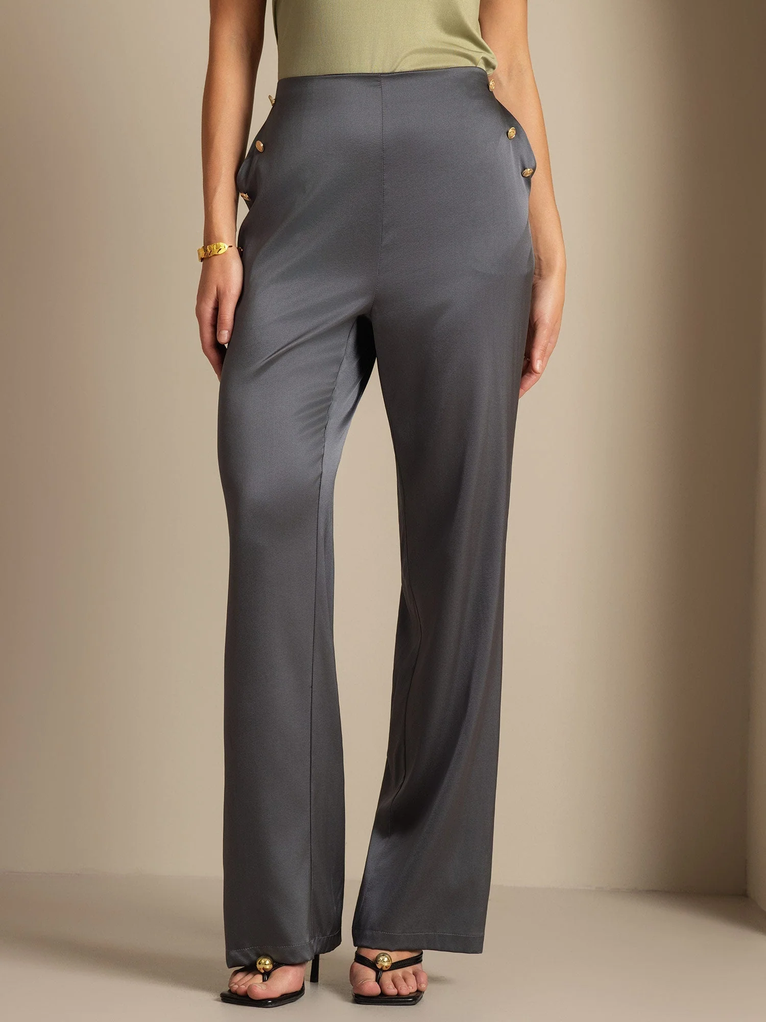 19Momme Soie Ajusté Bouton Poches Costume Pantalon - Image 20