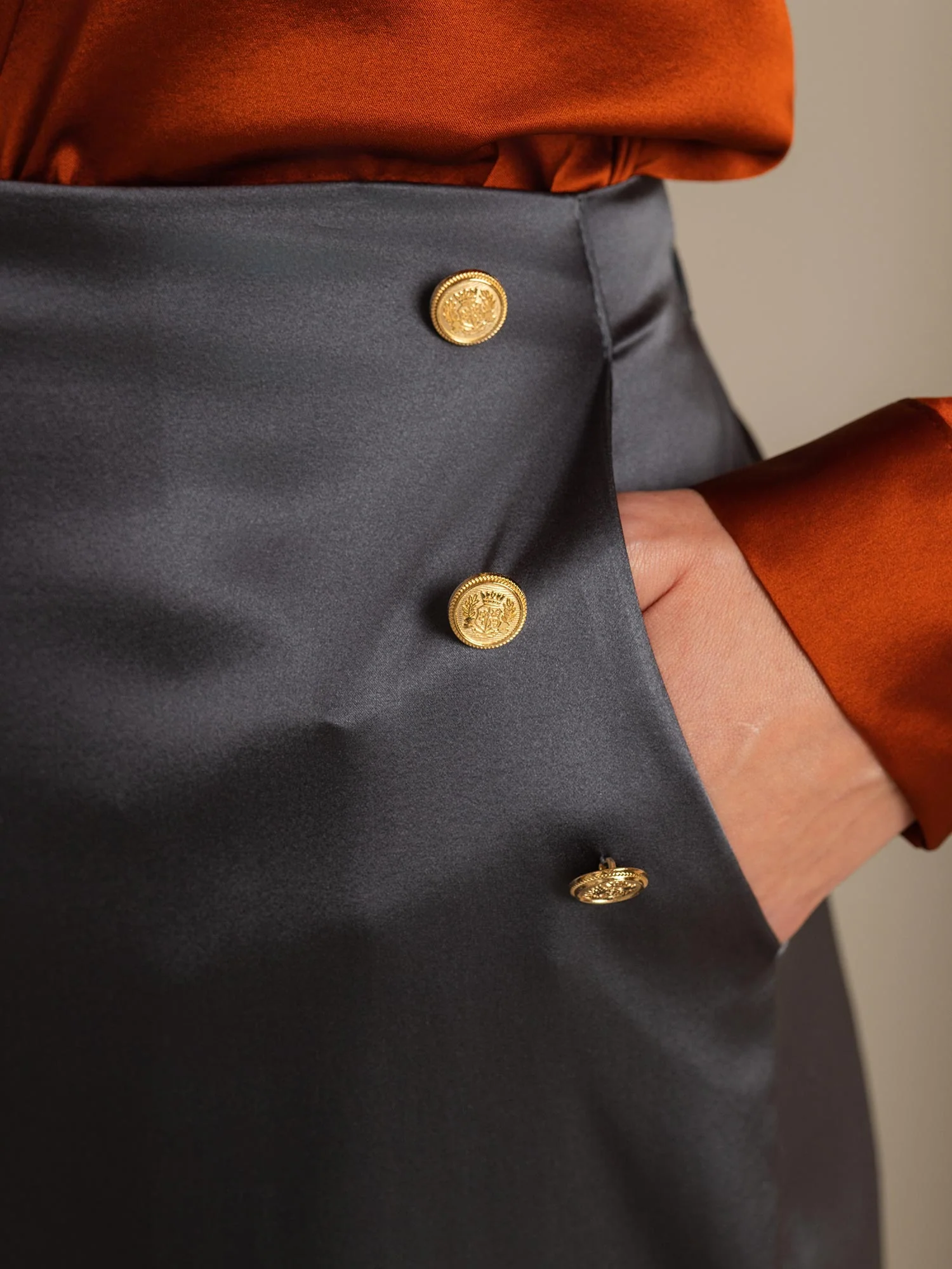 19Momme Soie Ajusté Bouton Poches Costume Pantalon - Image 21