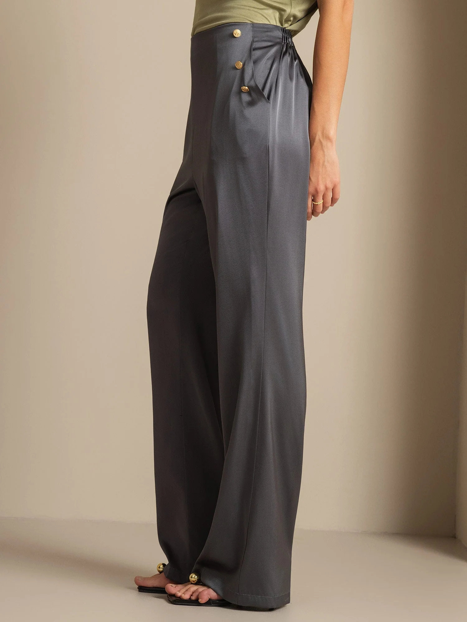 19Momme Soie Ajusté Bouton Poches Costume Pantalon - Image 23