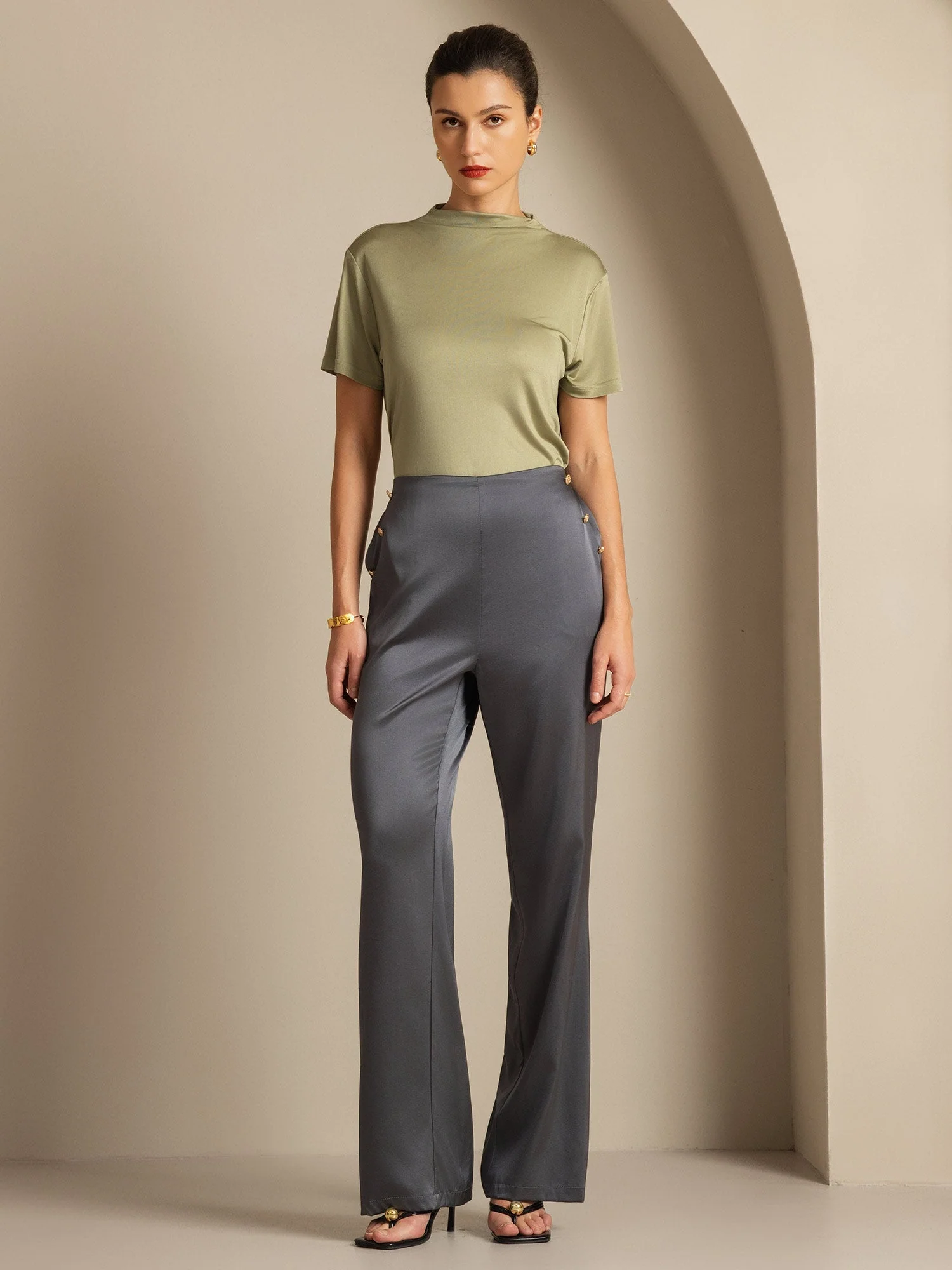 19Momme Soie Ajusté Bouton Poches Costume Pantalon - Image 25