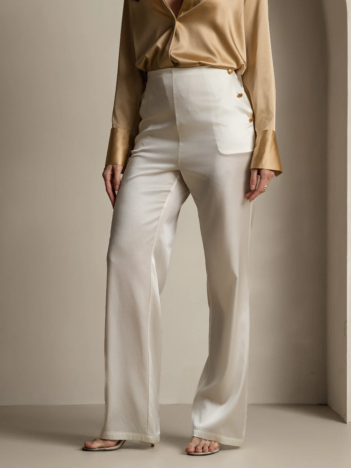 19Momme Soie Ajusté Bouton Poches Costume Pantalon - Image 28