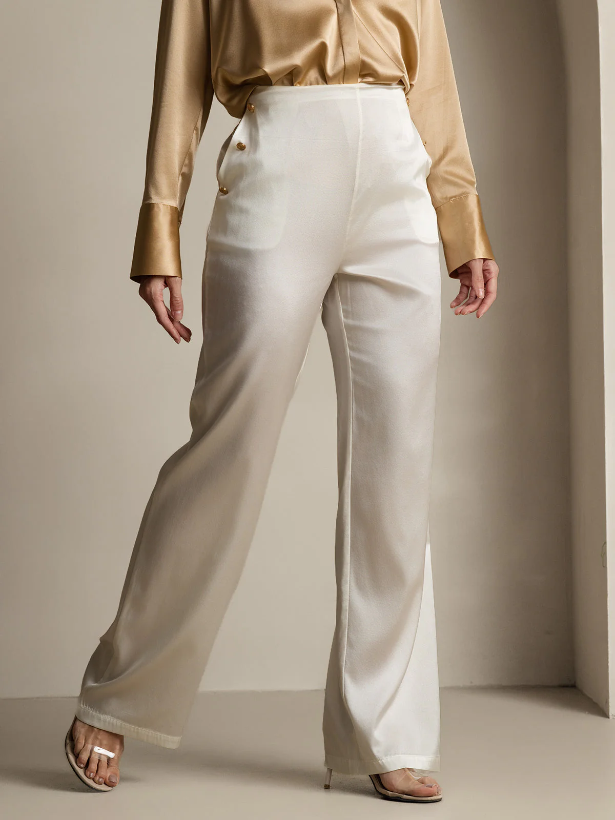 19Momme Soie Ajusté Bouton Poches Costume Pantalon - Image 29
