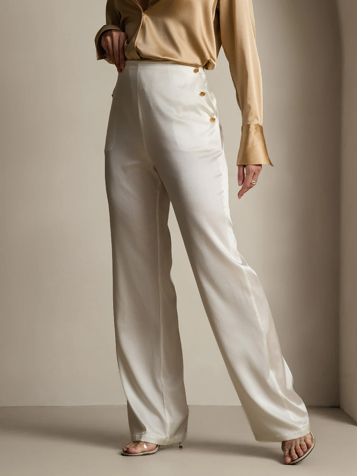 19Momme Soie Ajusté Bouton Poches Costume Pantalon - Image 31