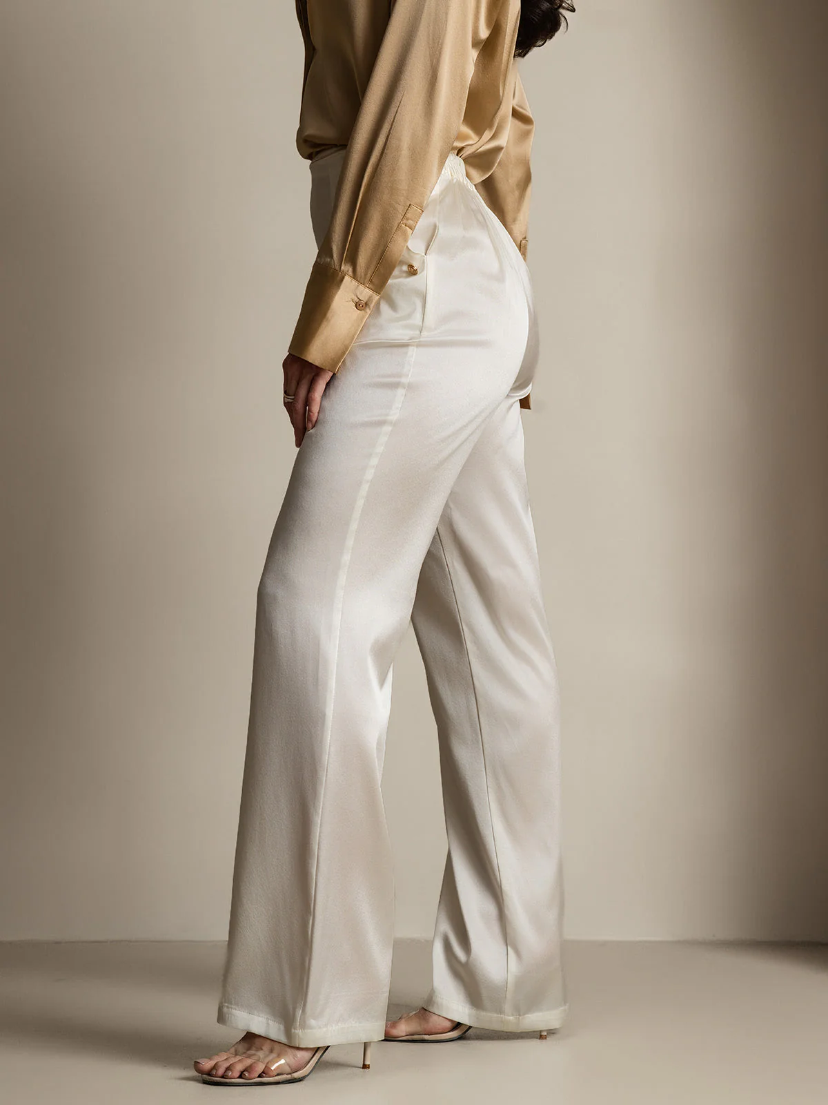 19Momme Soie Ajusté Bouton Poches Costume Pantalon - Image 32