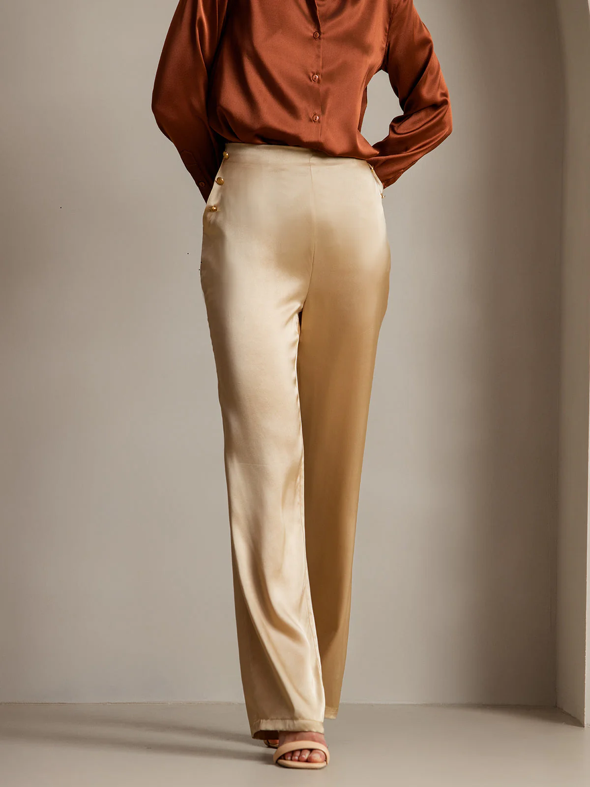 19Momme Soie Ajusté Bouton Poches Costume Pantalon - Image 35