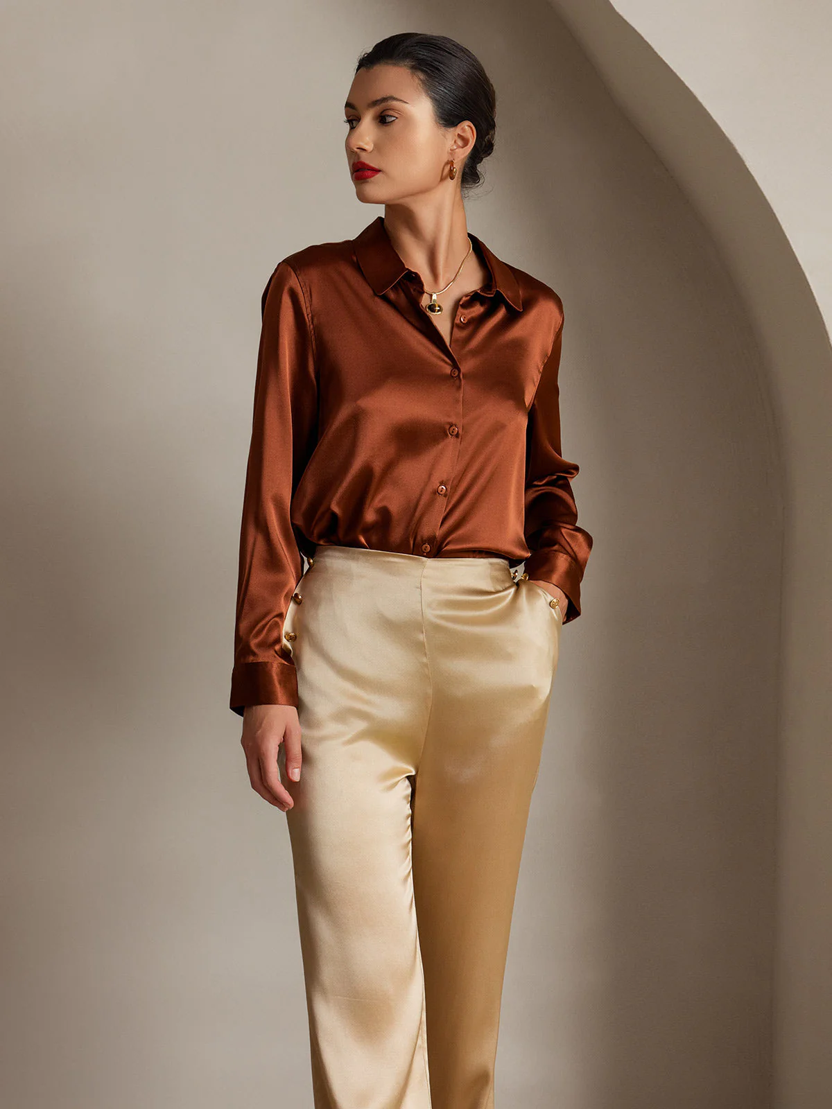 19Momme Soie Ajusté Bouton Poches Costume Pantalon - Image 39