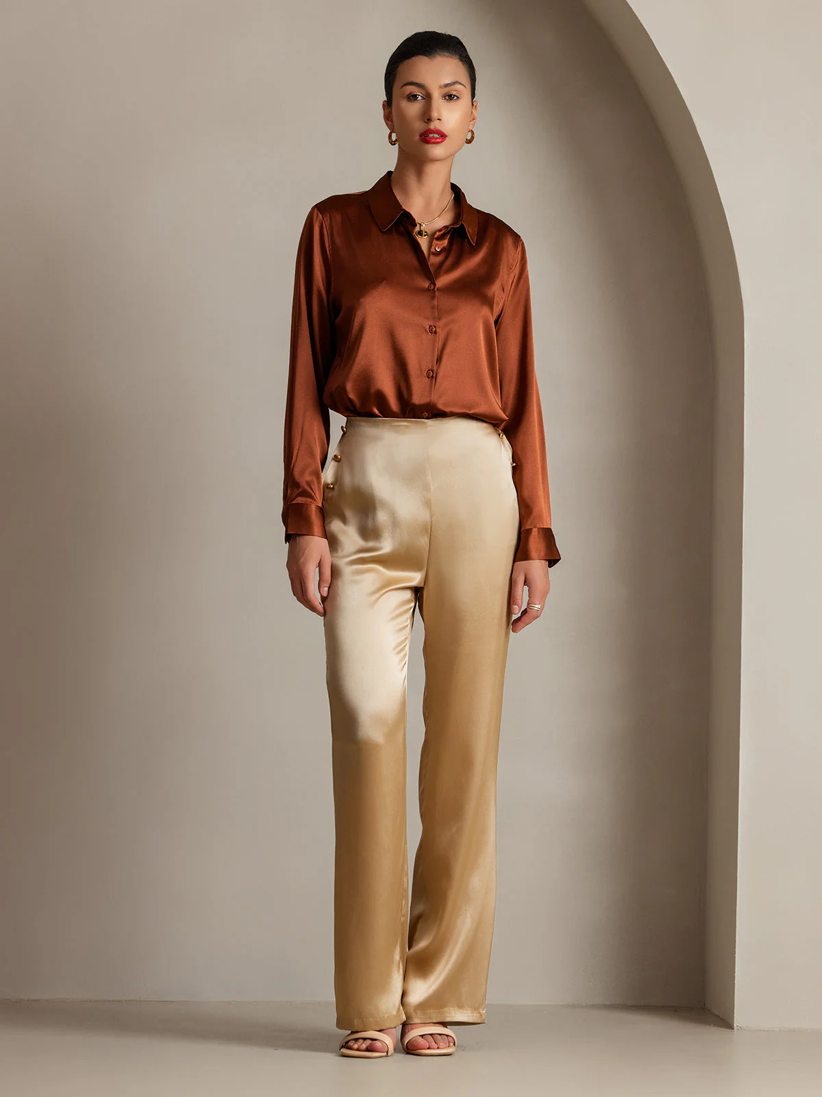 19Momme Soie Ajusté Bouton Poches Costume Pantalon - Image 40