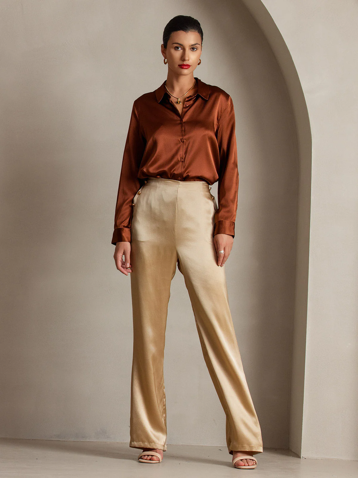 19Momme Soie Ajusté Bouton Poches Costume Pantalon - Image 41