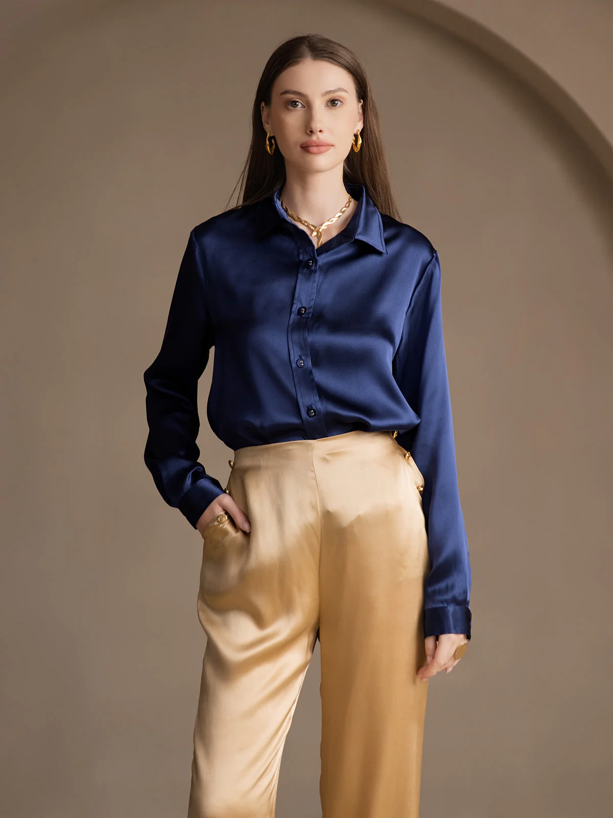 19Momme Soie Ajusté Bouton Poches Costume Pantalon - Image 42