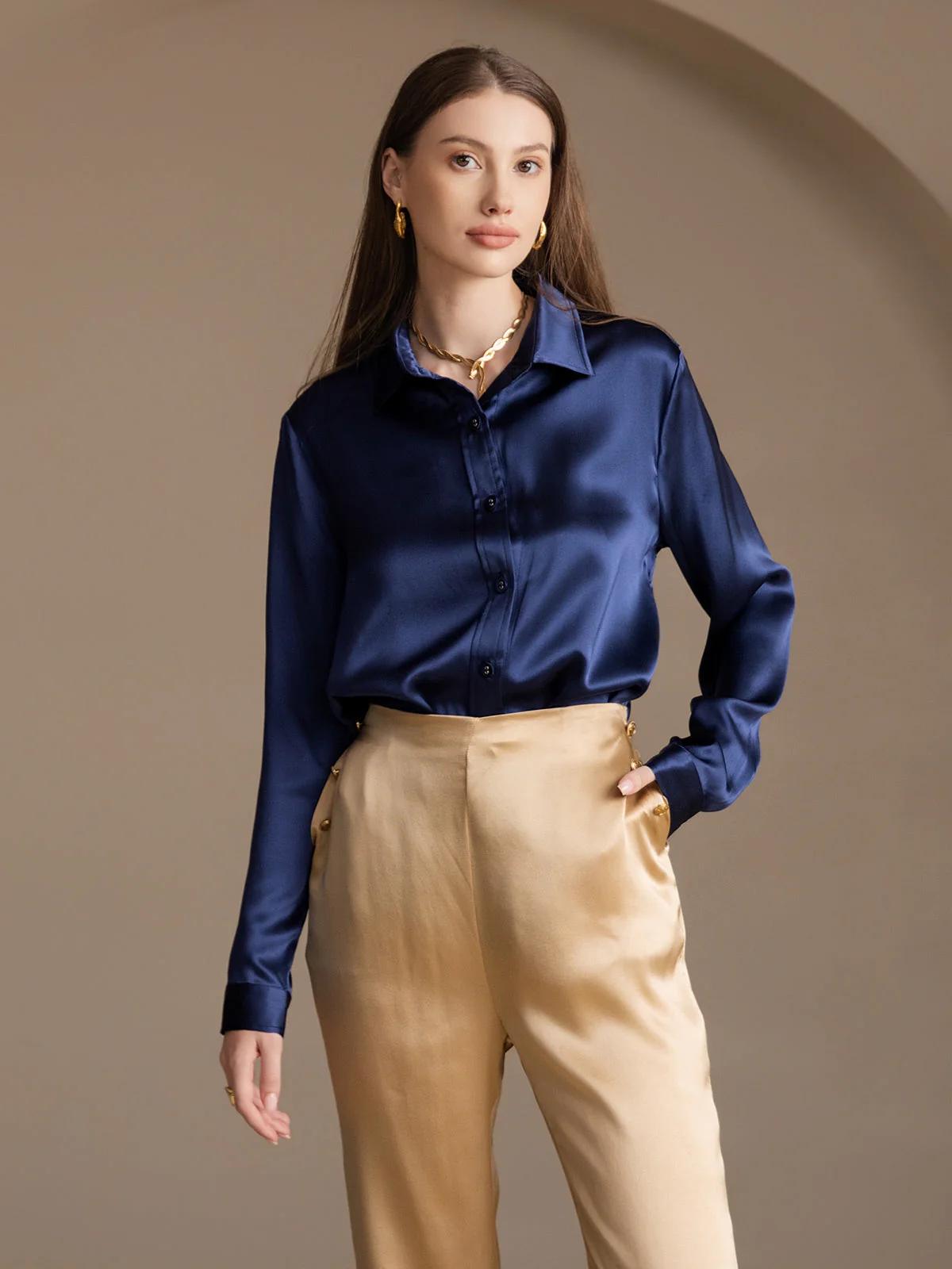 19Momme Soie Ajusté Bouton Poches Costume Pantalon - Image 43