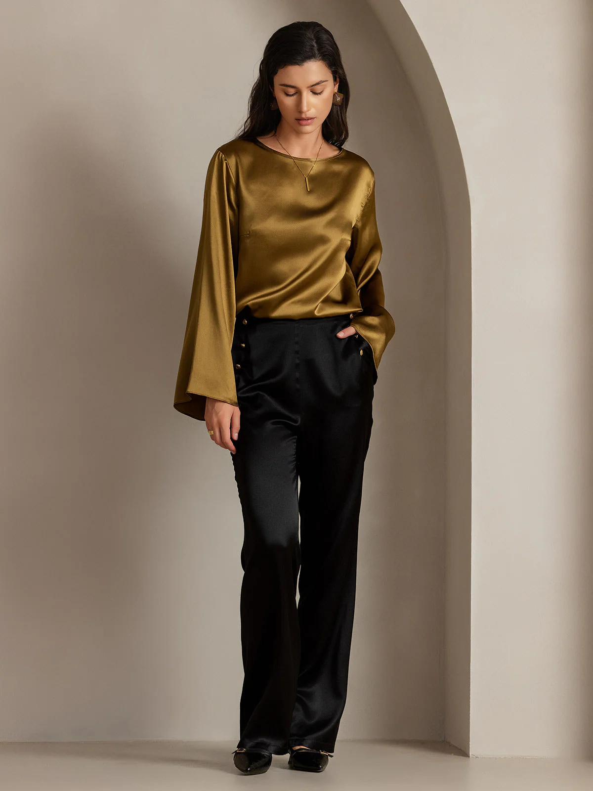 19Momme Soie Ajusté Bouton Poches Costume Pantalon - Image 7