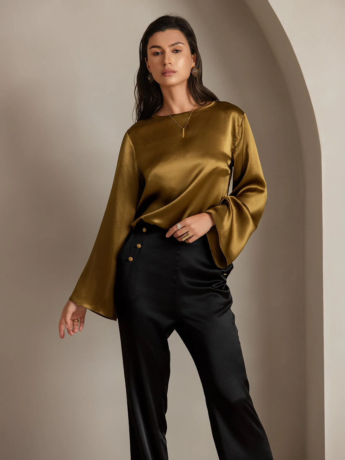 19Momme Soie Ajusté Bouton Poches Costume Pantalon - Image 8